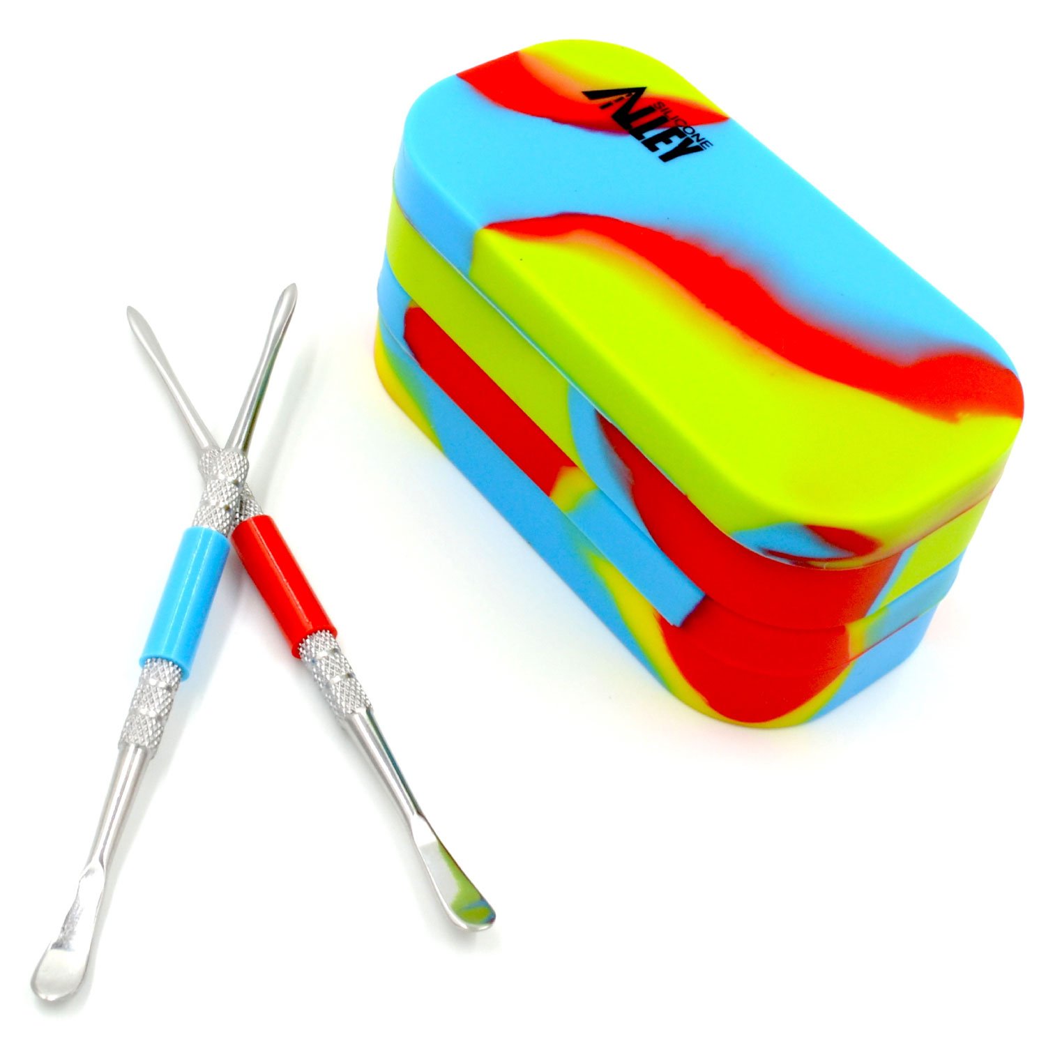 SILICONE ALLEY Nonstick Block Kit - Stainless Steel Carving Tool (2) + Tie Dye-Colored Multi-Compartment Wax Container (2)