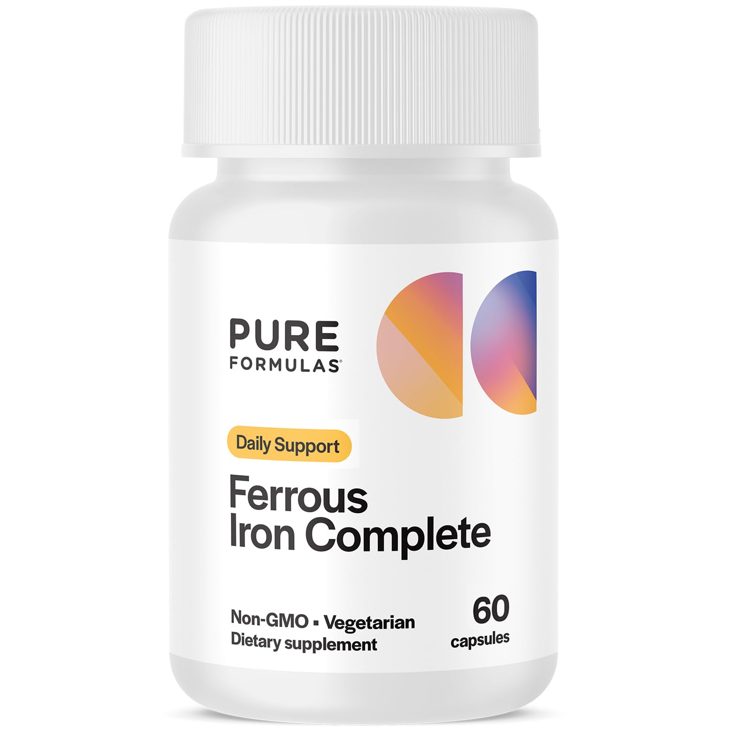 PureFormulas Ferrous Iron Complete: Advanced Iron Supplement Bisglycinate Formula Including Ferrochel for Enhanced Absorption Healthy Hemoglobin & Red Blood Cells Without GI Side Effects - 60 Capsules