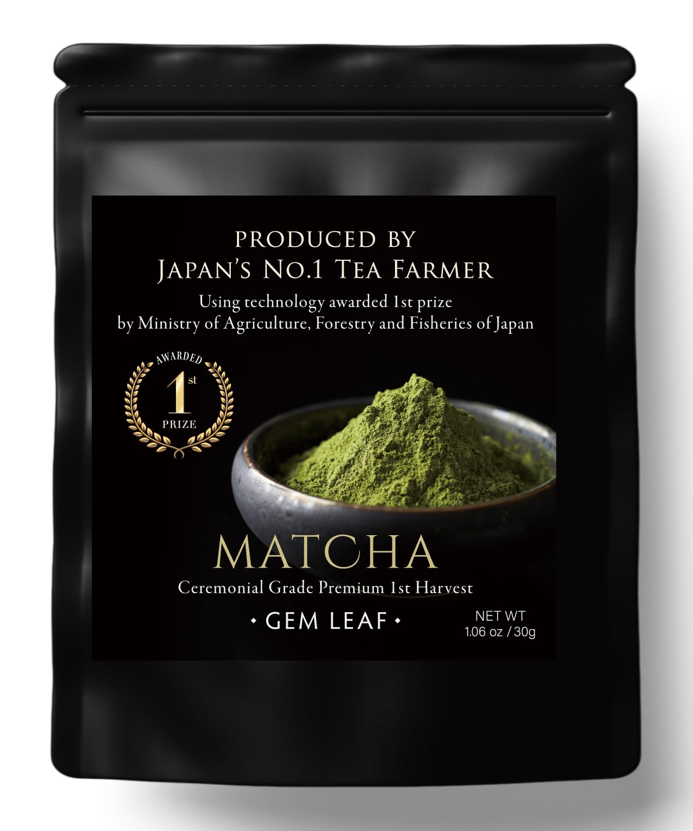 Ceremonial Grade Matcha Powder Produced by Japan's Top Award Winning Tea Farmer - Premium First Harvest Pure Green Tea from Japan (1.06 Ounce Pouch) | GEM LEAF