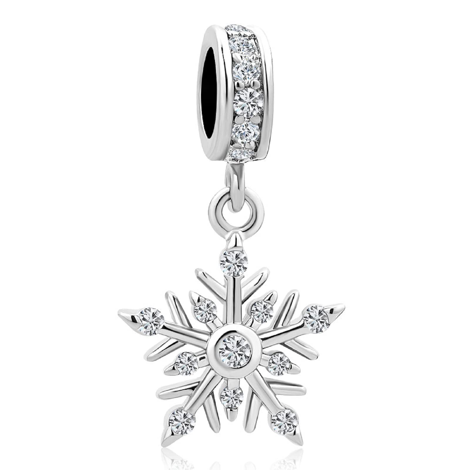 KunBeadJewelry Christmas Snowflake Dangle Charms Compatible with Pandora Bracelets