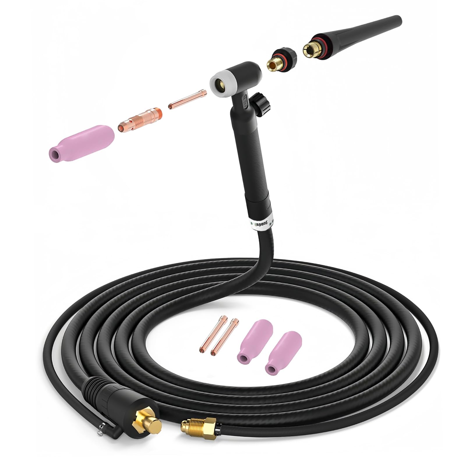 RebootTIG Welding Torch 13FT Cable With Flexible Head WP-17FV Argon Air Cooled Lift TIG Torch 150Amp 10-25mm² Connector For Reboot Welder Mahine RBM21000D RBM2000D RBM2500 Or Other Brand Lift TIG