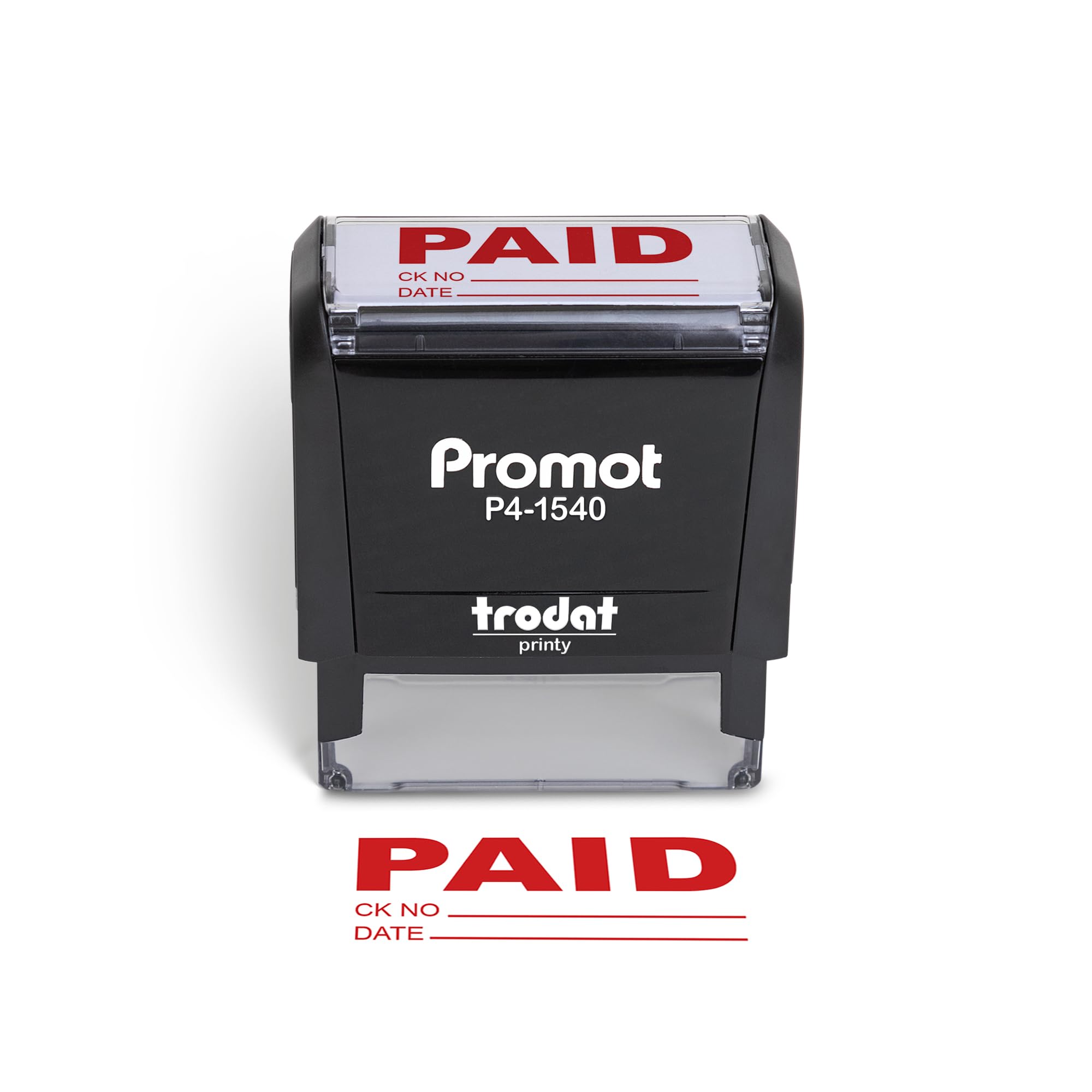 PromotPaid Stamp Self Inking Stamp - Paid Stamp for Office, Accounts Payable Stamp w/Check Number and Date - Rubber Stamps for Retail Use, Red Ink Stamp, Self Inking Stamp for Business Supplies