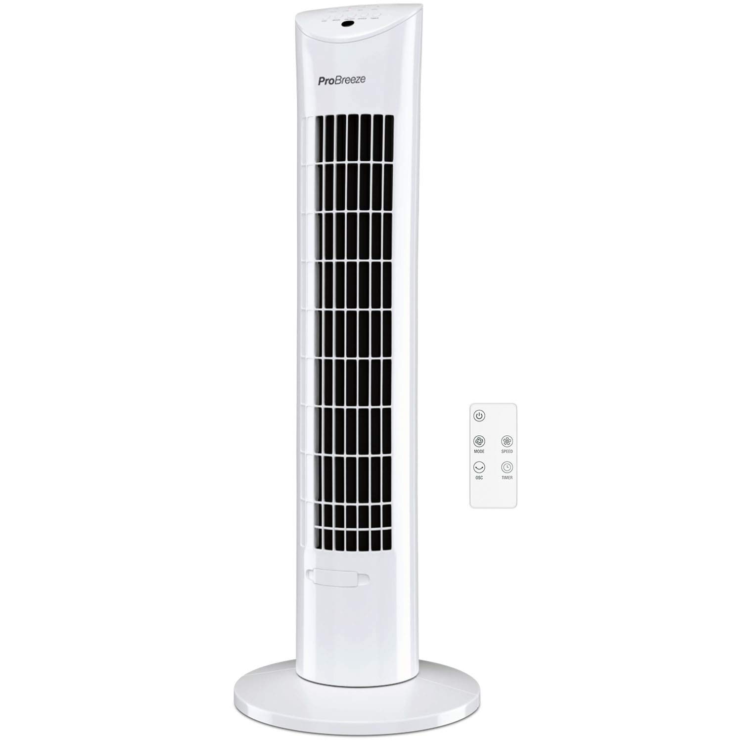 Pro Breeze Oscillating 30 Inch Tower Fan With Ultra Powerful 60W Motor Remote Control 7.5 Hour Timer And 3 Cooling Fan Modes For Home And Office 30" Tower Fan White