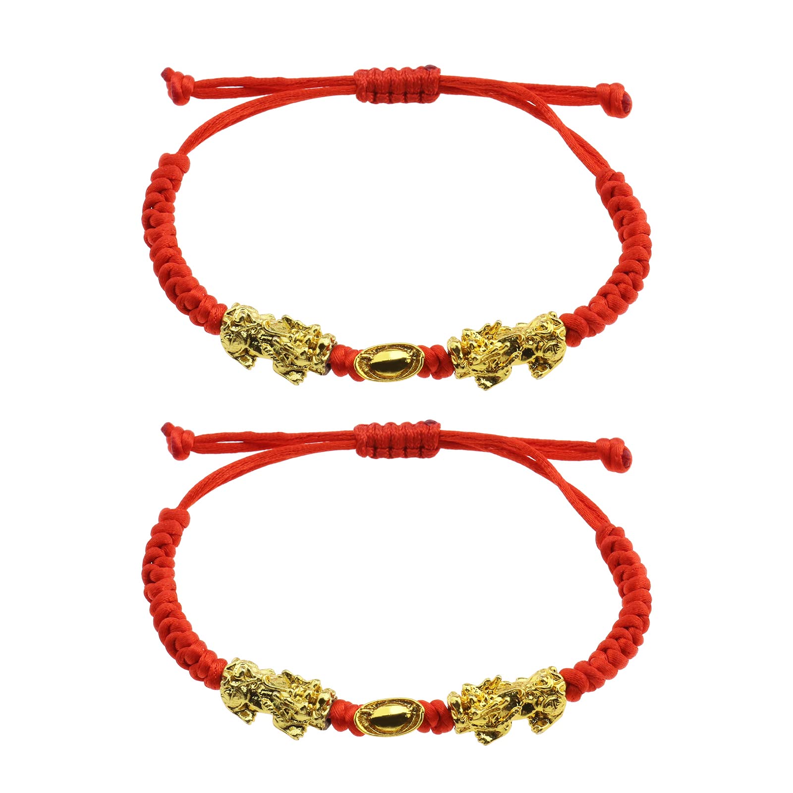 SING F LTD 2pcs Double Pi Xiu/Pi Yao Golden Wealth Ingot Red String Bracelet for Women Men Family Friend Adjustable Jewelry Attract Wealth and Good Luck