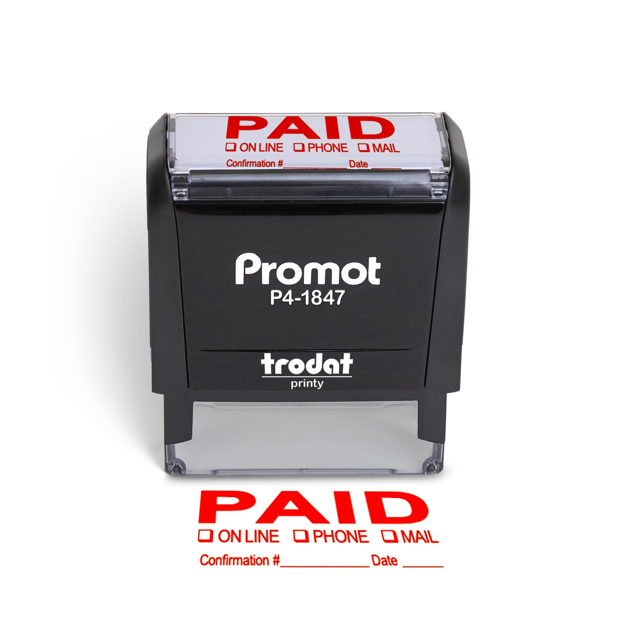 Promot Paid Stamp Self Inking Stamp - Paid Stamp for Office, Accounts Payable Stamp w/ Confirmation Number and Date - Rubber Stamps, Red Ink Stamp, Self Inking Stamp for Business Supplies