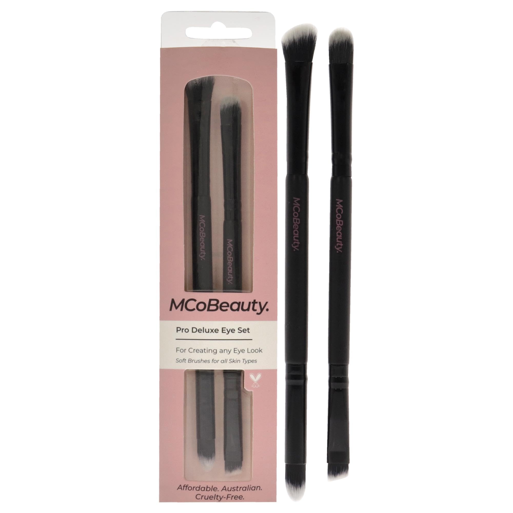 MCoBeautyPro Deluxe Eye Brush Set - Achieve A Natural Or Statement Look - Build, Blend, Soften And Define - Four Brush Heads - Works With Cream, Liquid And Powder Formulas - Soft Bristles - 2 Pc