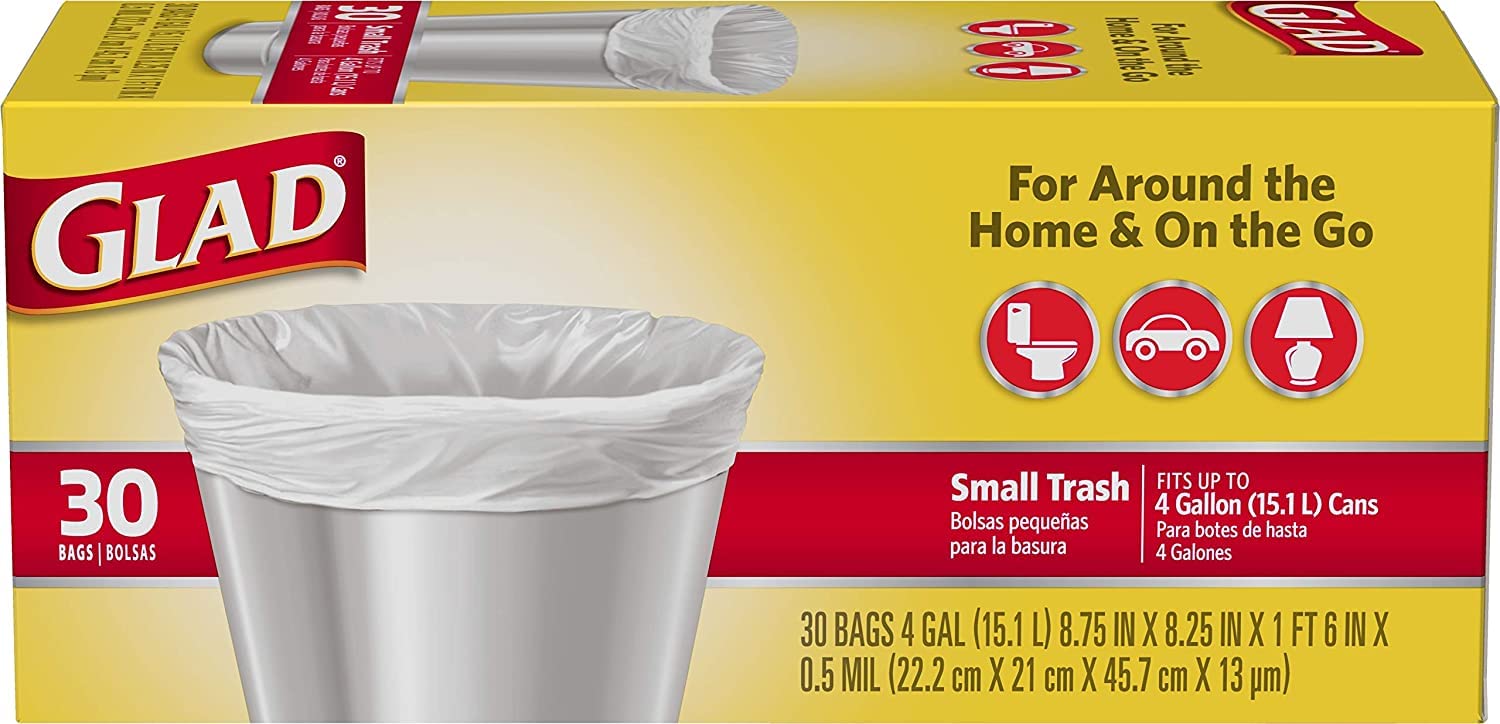 GladGarbage Small, White, 4 gallons, 30 Count (Pack of 2)