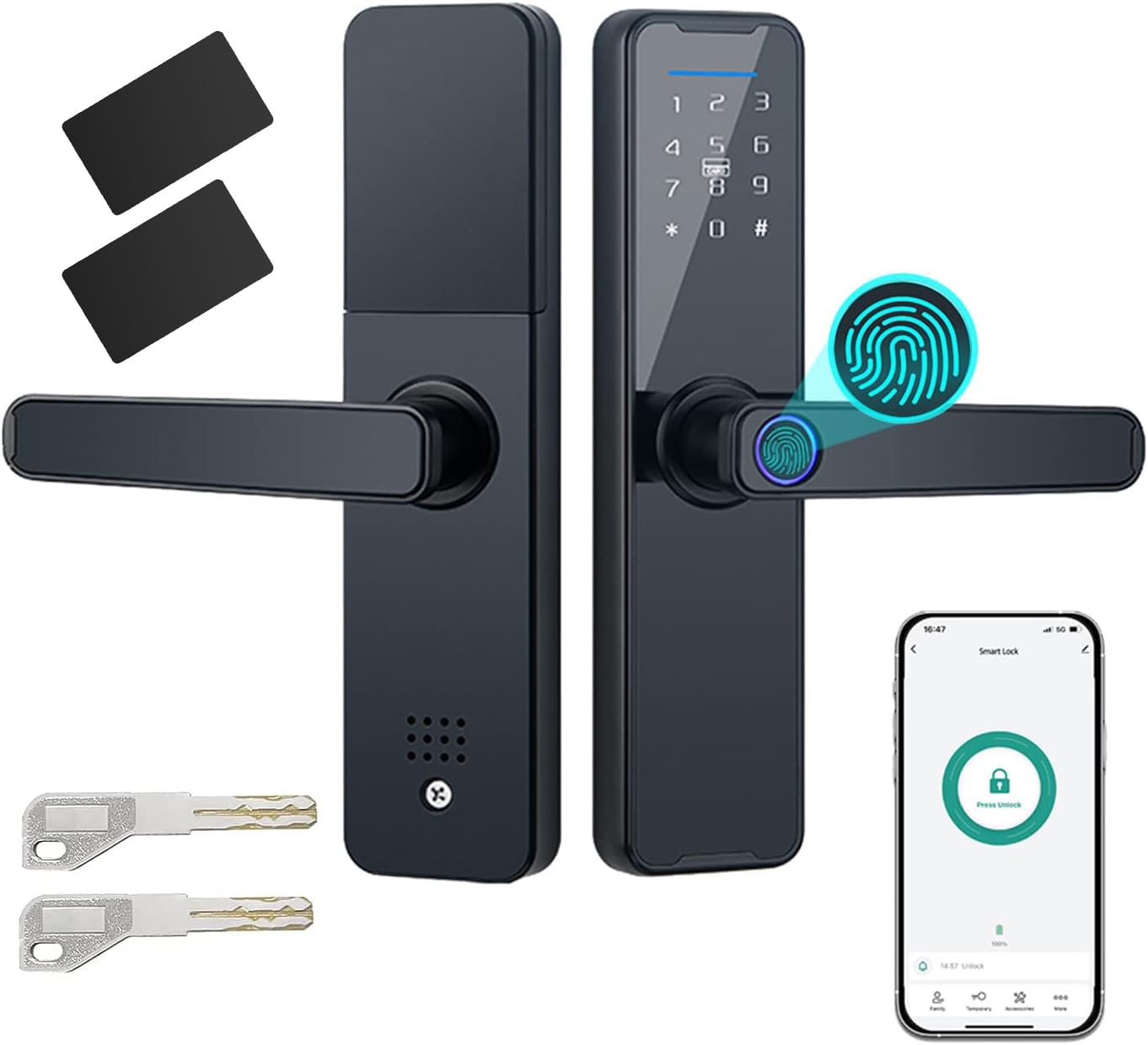 Smart Door Lock, VINSOC Fingerprint Lock with Mortise 4585, Keyless Entry Door Lock with Handle, Code Door Lock with Keypad, Bluetooth Door Lock with Tuya APP Control (C5)