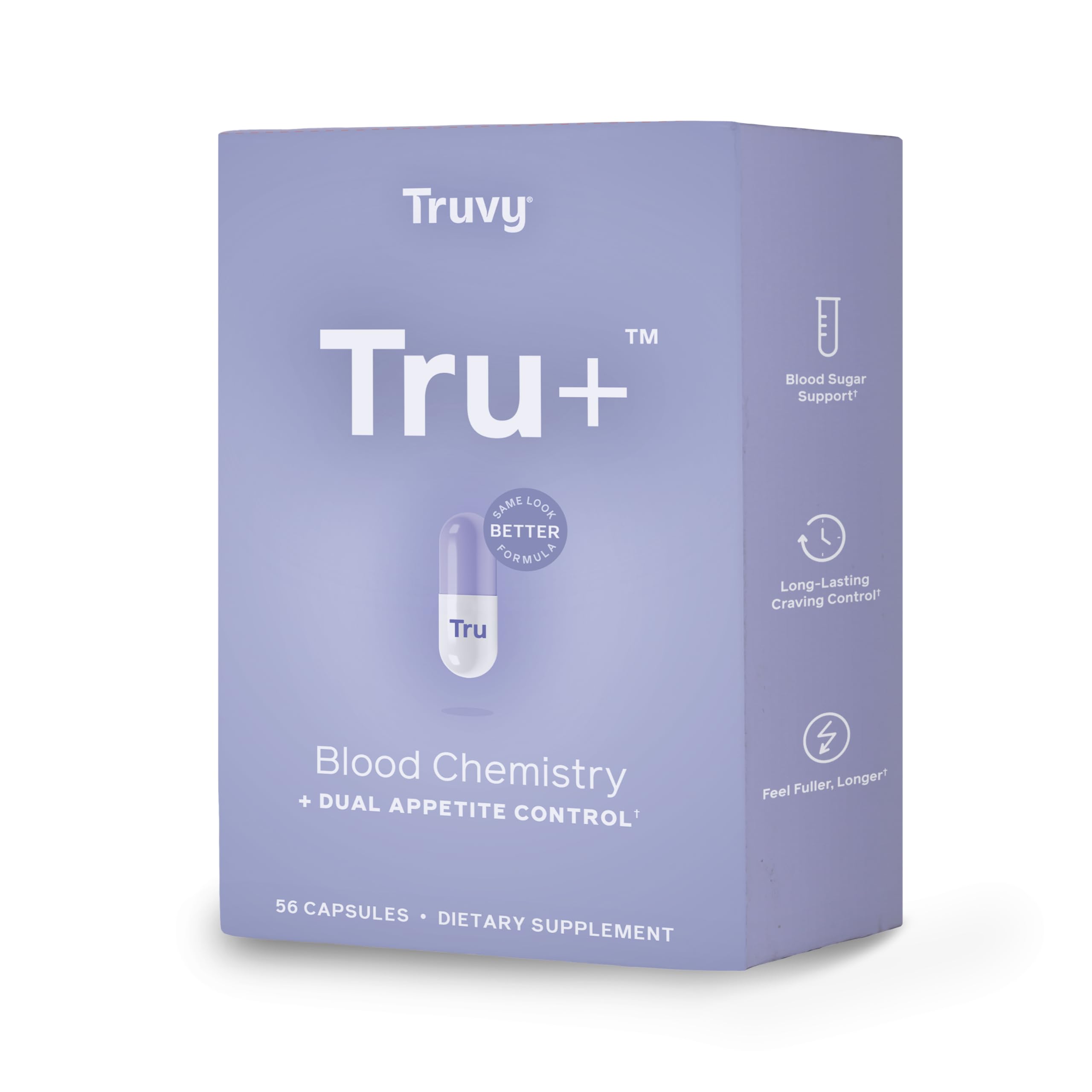 Tru+ Dual Appetite Suppressant for Weight Loss - 30-Day Kit - Blood Chemistry - Food Dietary Supplements for Women & Men - 1 Box of Tru+™ (56 Capsules)