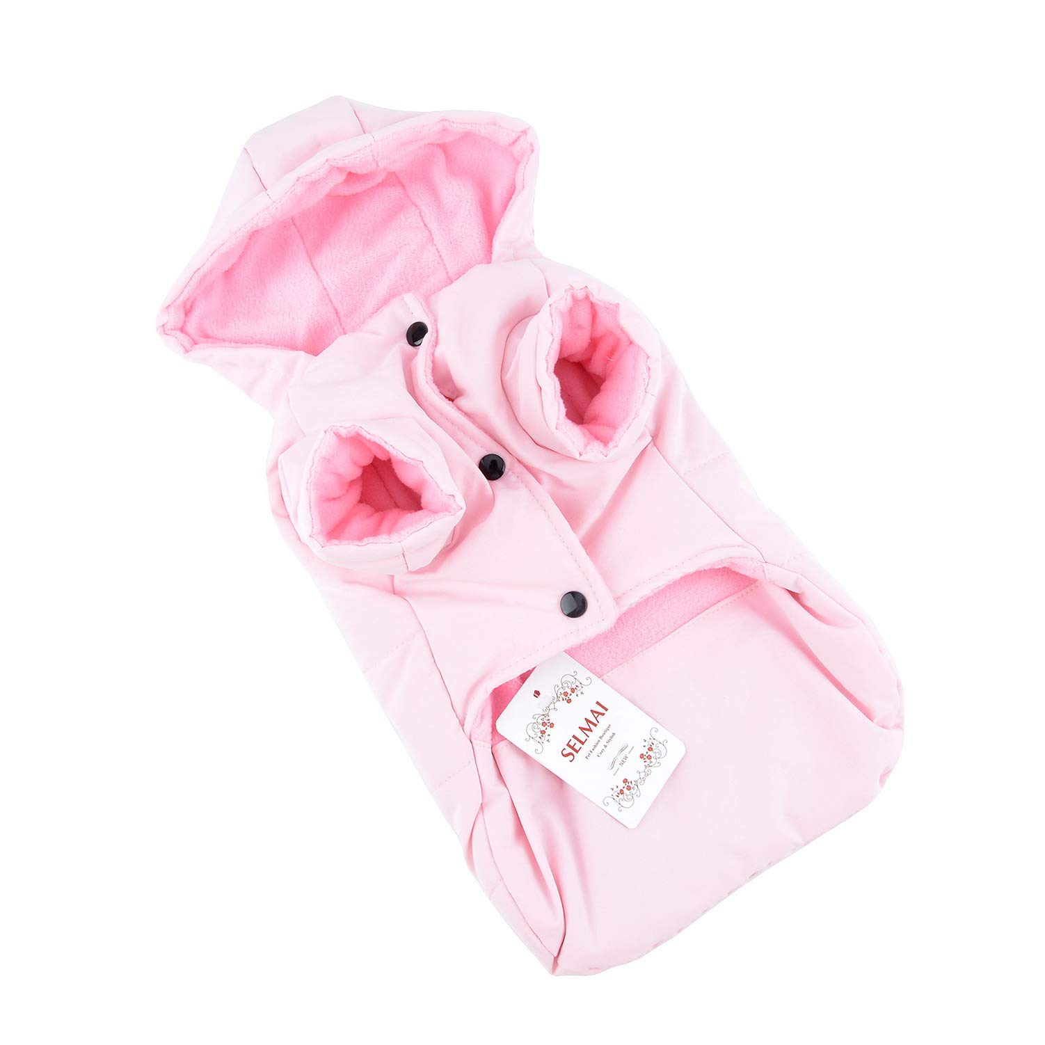 SELMAI Winter Coat for Small Dogs Puppy Cotton Fleece Lined Jacket for Chihuahua Clothing for Cats Mini Dachshund 2 Legs Pets Hoodies Warm Outfit with Hat Windproof Cold Weather Outdoor Pink S