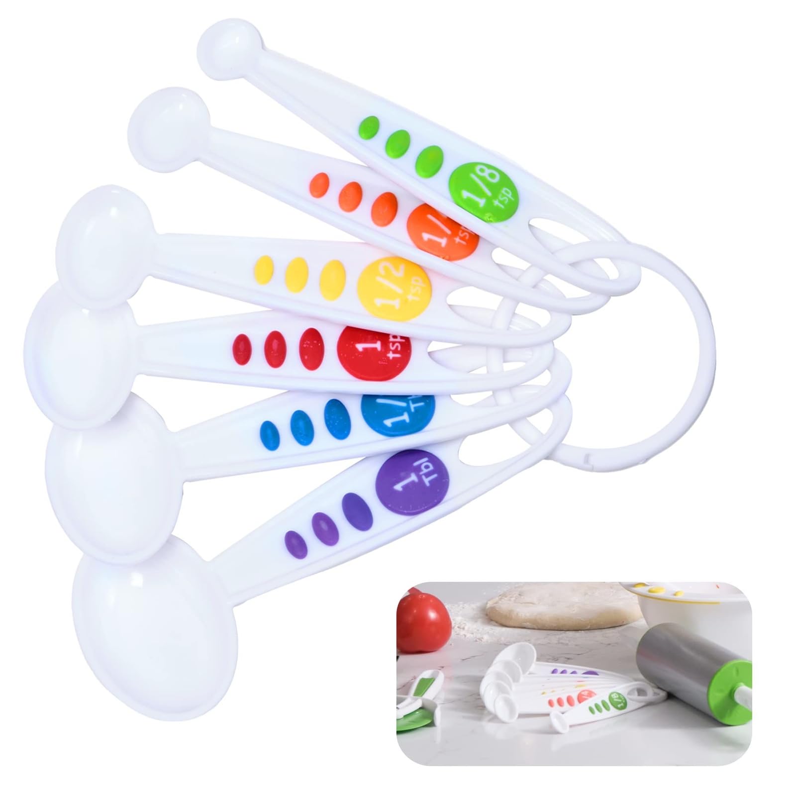 Curious Chef 6-Piece Measuring Spoon Set for Kids, Dishwasher Safe, Made with BPA-Free Plastic, Real Cooking, and Baking Kitchen Tool