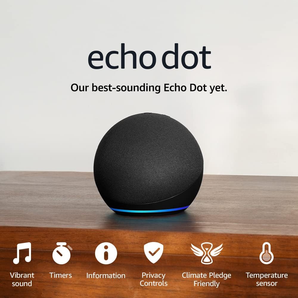 Echo Dot (Newest gen) | Big vibrant sound Wi-Fi and Bluetooth smart speaker with Alexa | Charcoal