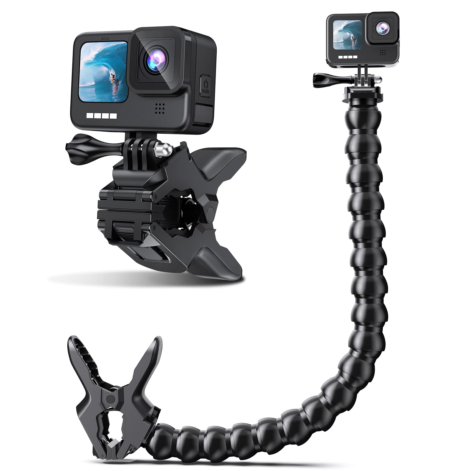 Kuptone Jaws Flex Clamp Mount 19-Section 17.8in Adjustable Gooseneck for Go Pro 11,10, 9, 8, 7, 6, 5, 4, 3+, 3 Session, Max, Fusion, AKASO, DJI Osmo Action Cameras