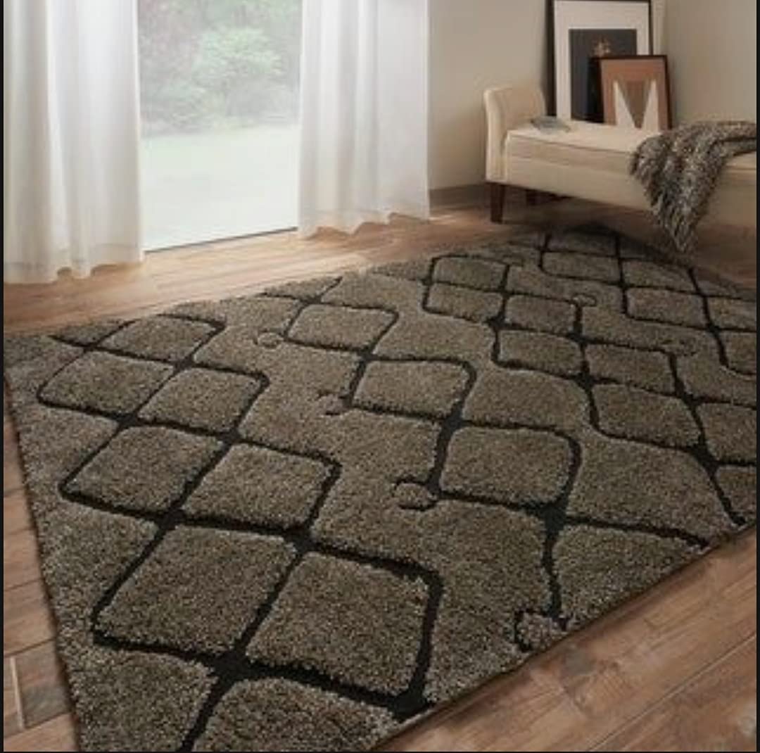 Asra Carpet Brown Black Shaggy Rug Export Quality Wool Rugs Ideal for Living Room Bedroom and Hall-12 x 12 Round