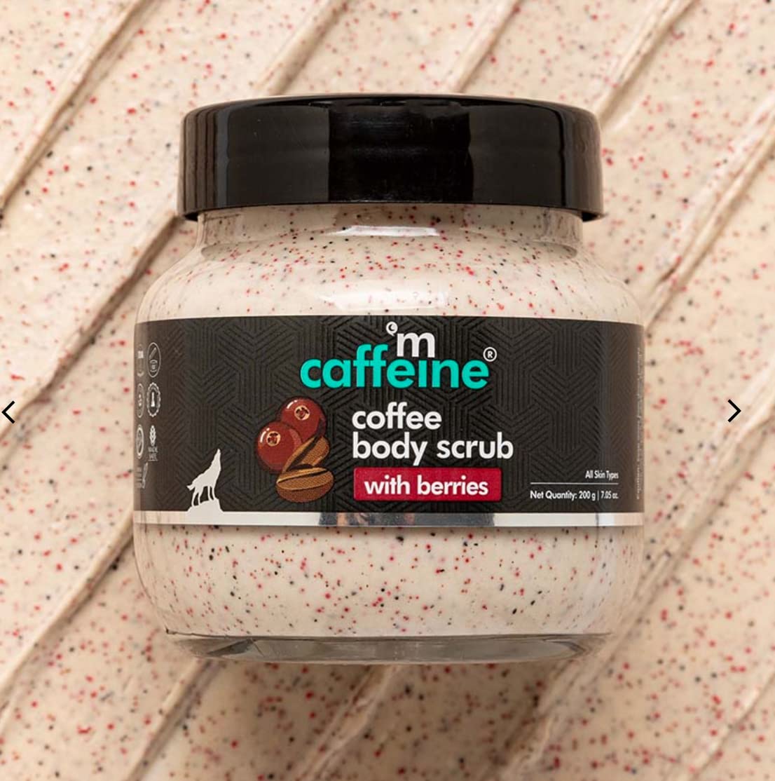 mCaffeineCreamy Coffee Body Scrub with Berries for Soft & Moisturized Skin | Mildly Exfoliates to Remove Tan & Dry Skin | Exotic Coffee-Fruit Aroma | Winter Care Body Scrub for Women & Men - 200g