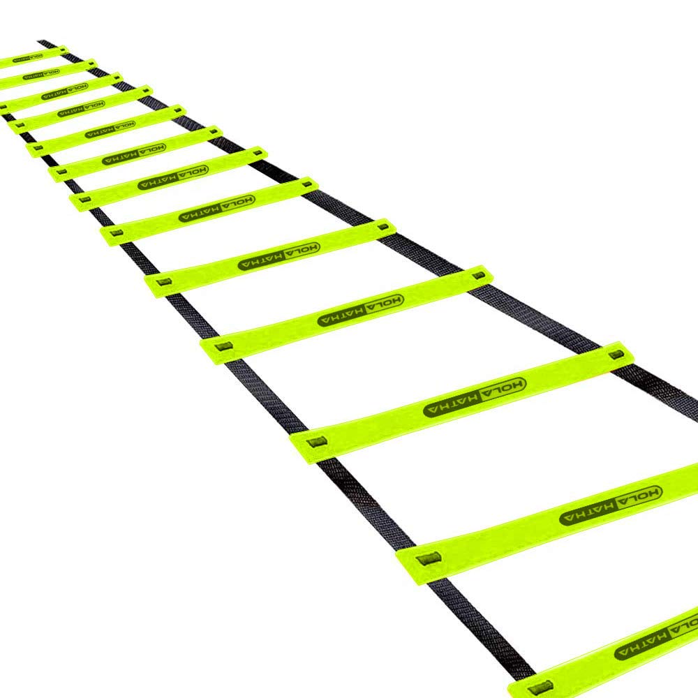 HolaHatha 20 Foot 12 Rung Adjustable Portable Sports Agility Speed Fitness Training Ladder Equipment for Football, Baseball, Soccer and Running Drills, Black/Yellow