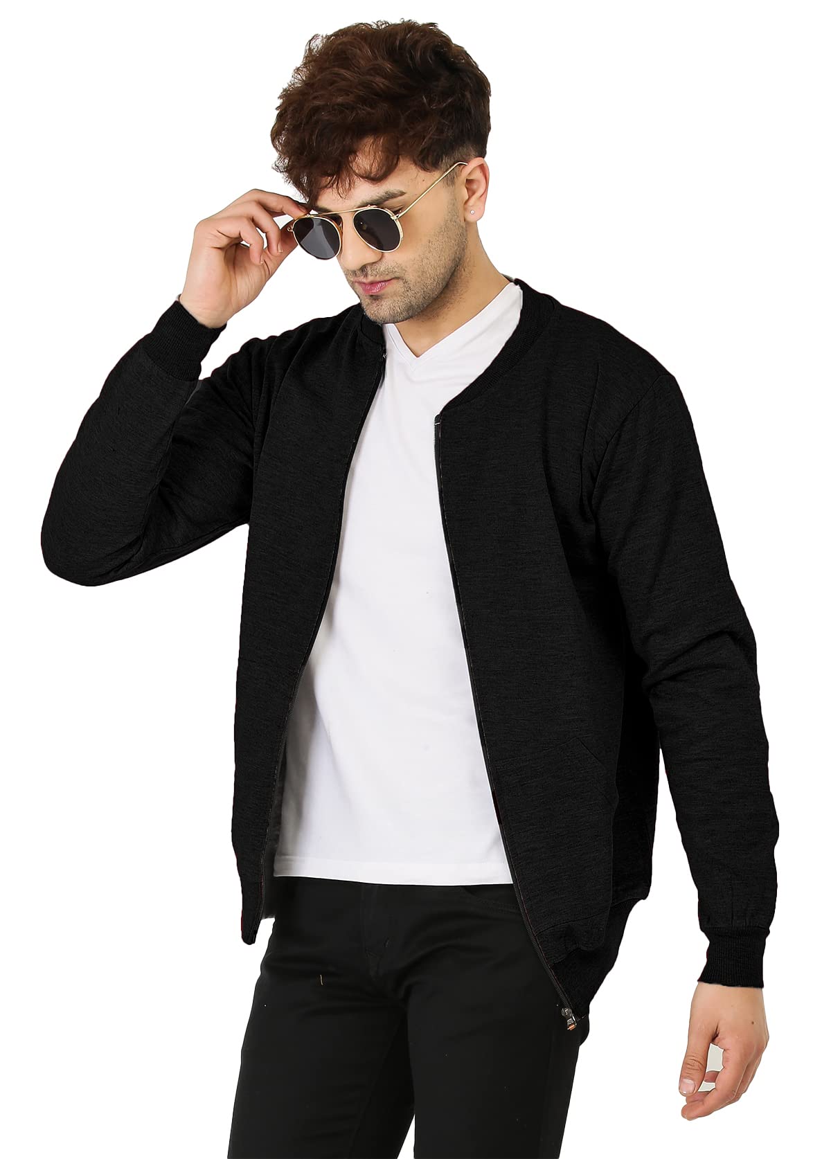 LeotudeMen's Regular Fit Bomber Jacket (Color: Black)