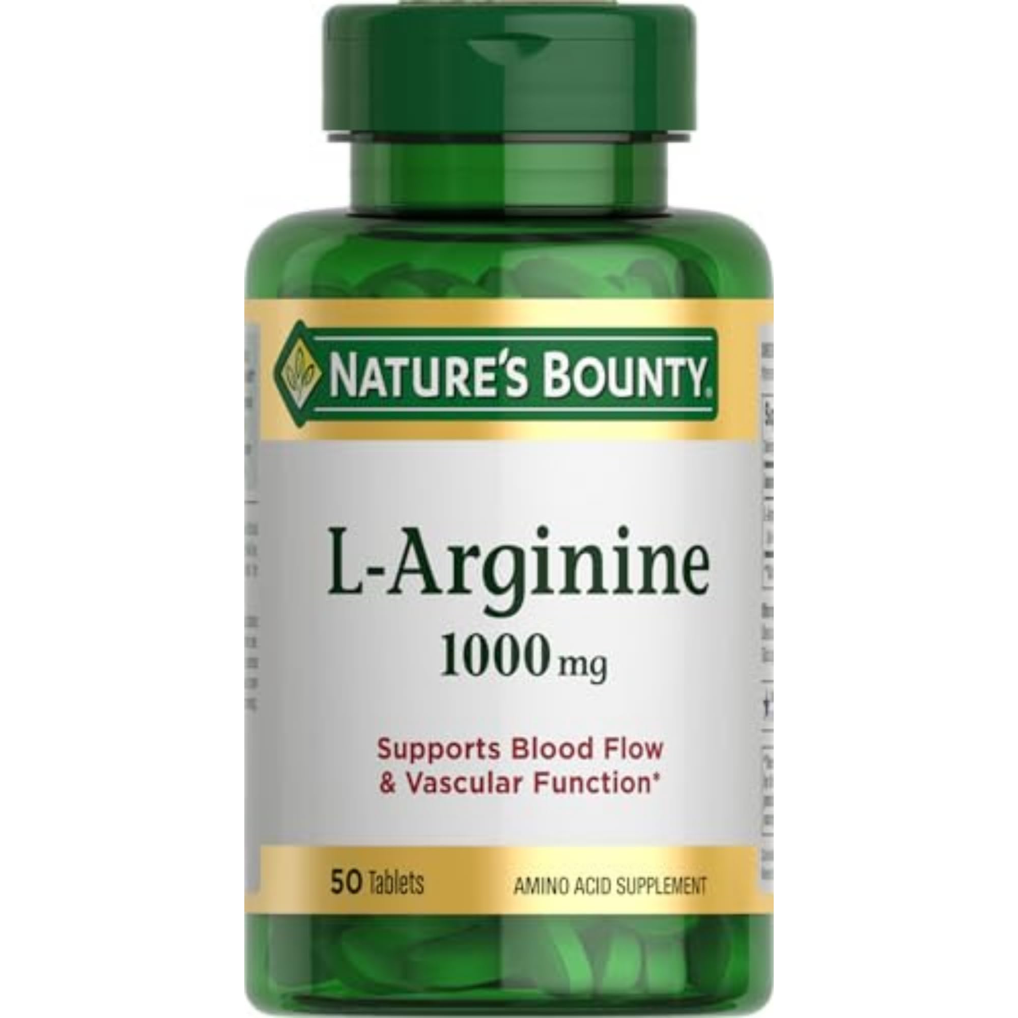 Nature’s Bounty L-Arginine 1000mg for Supporting Blood Flow and Vascular Function – Non-GMO, Gluten Free, 50 Tablets