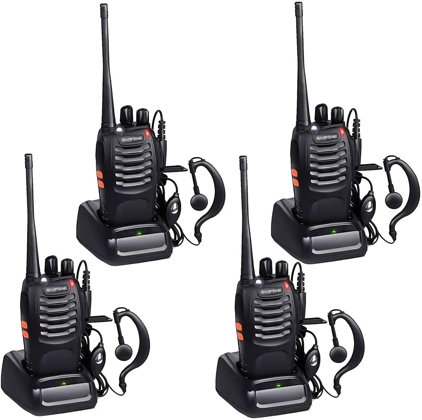 4 Pack Baofeng BF-888S Ham Two Way Radio, Walkie Talkie with Rechargeable Battery, Headphone Wall Charger