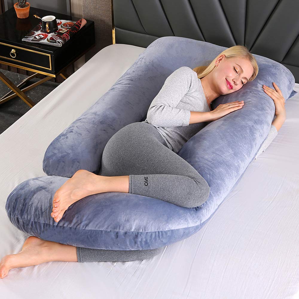 U Shaped Pregnancy Pillow, Cotton Full Body Pillow for Pregnant Women Sleeping Support, Comfortable-dark grey