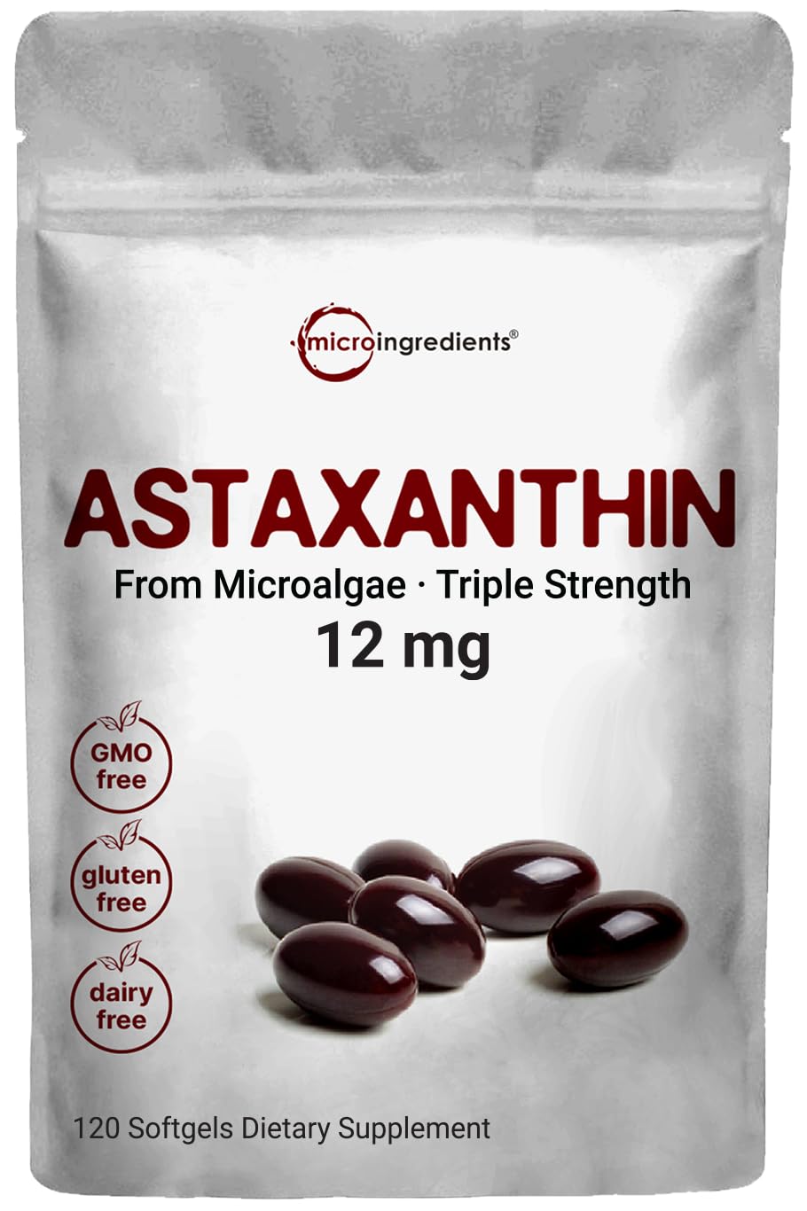 Micro Ingredients Astaxanthin 12mg, 120 Softgels, 4 Month Supply | Premium Astaxanthin Antioxidant Supplements | Fresh Microalgae Source | Supports Eye, Joint, & Internal Circulation Health