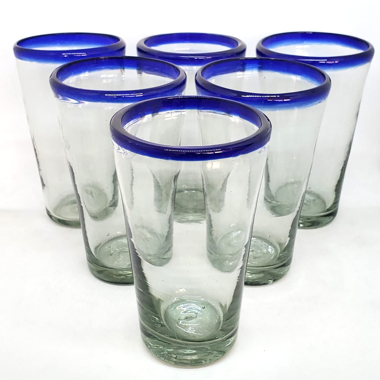 Cobalt Blue Rim 16 oz Pint Glasses (set of 6), Recycled Glass, Lead-free, Toxin-Free (16oz Pint)