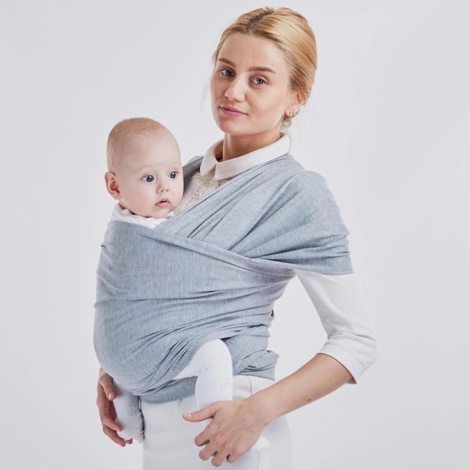 Baby Wrap Carrier Slings for Newborn Babies and Children Toddler Carrier Sling for Infant Carrying 0-36 Month (Light grey)