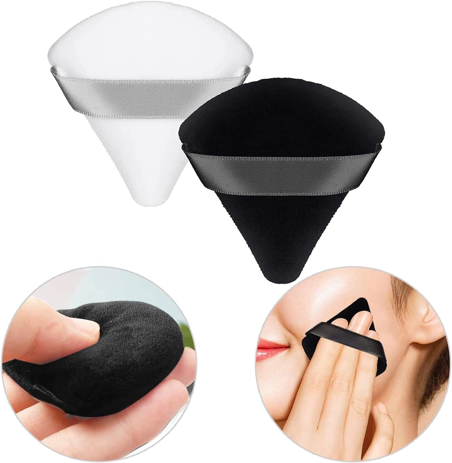 Beyond BasicsTriangle Beauty Blender Powder Puff Soft Cotton Makeup Sponge Reusable Face Powder Sponges with Strap for Loose Powder Black and white (2pack).