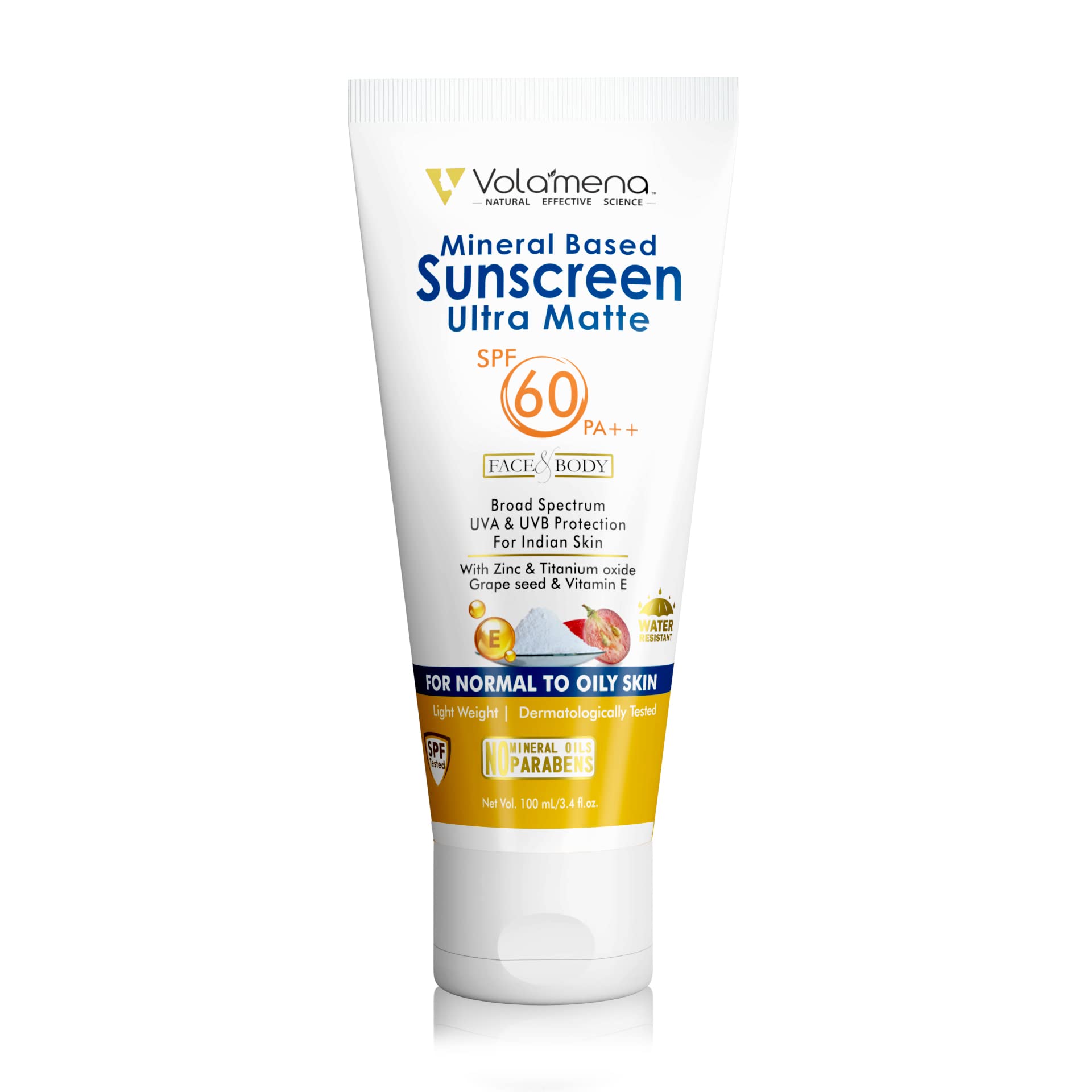 Volamena Mineral based Sunscreen gel ultra matte 60 SPF Non-Greasy, non-sticky & physical shield formula 100 ml