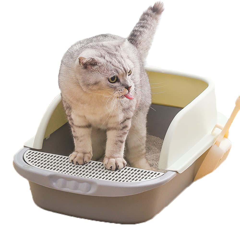 NeoStyle Large Cat Litter Box,Open Top Cat Litter Tray with Scoop,Semi-enclosed Anti-splash Box,Cat Sandbox Cat Toilet (Large)