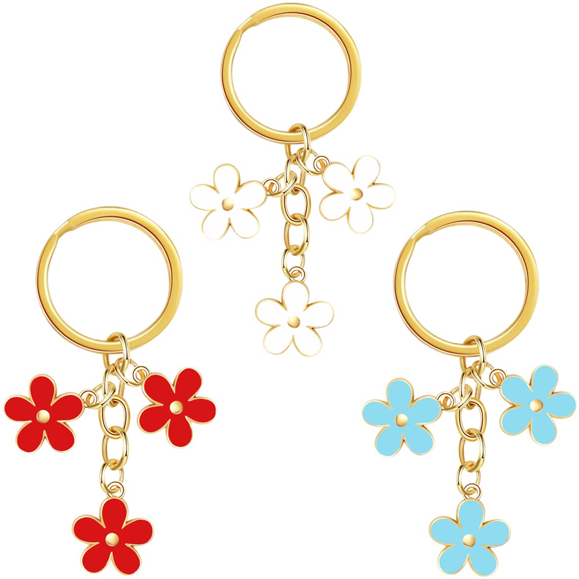 HOSBY3 Pcs Keychains for Women, Cute Classy Bag Charm Flowers Key Chain Car Key Ring Pendant for Purse Handbag Bags Decor