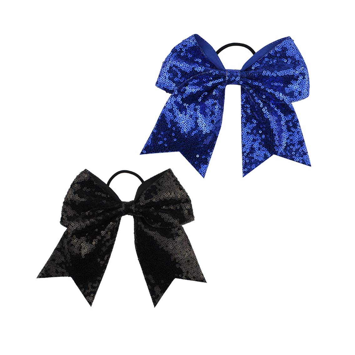 Girls Cheer Bow Ponytail Holder Big Hair Bow Tie with Glitter Sequins Bowknot JB80 (Black-Royal Blue)