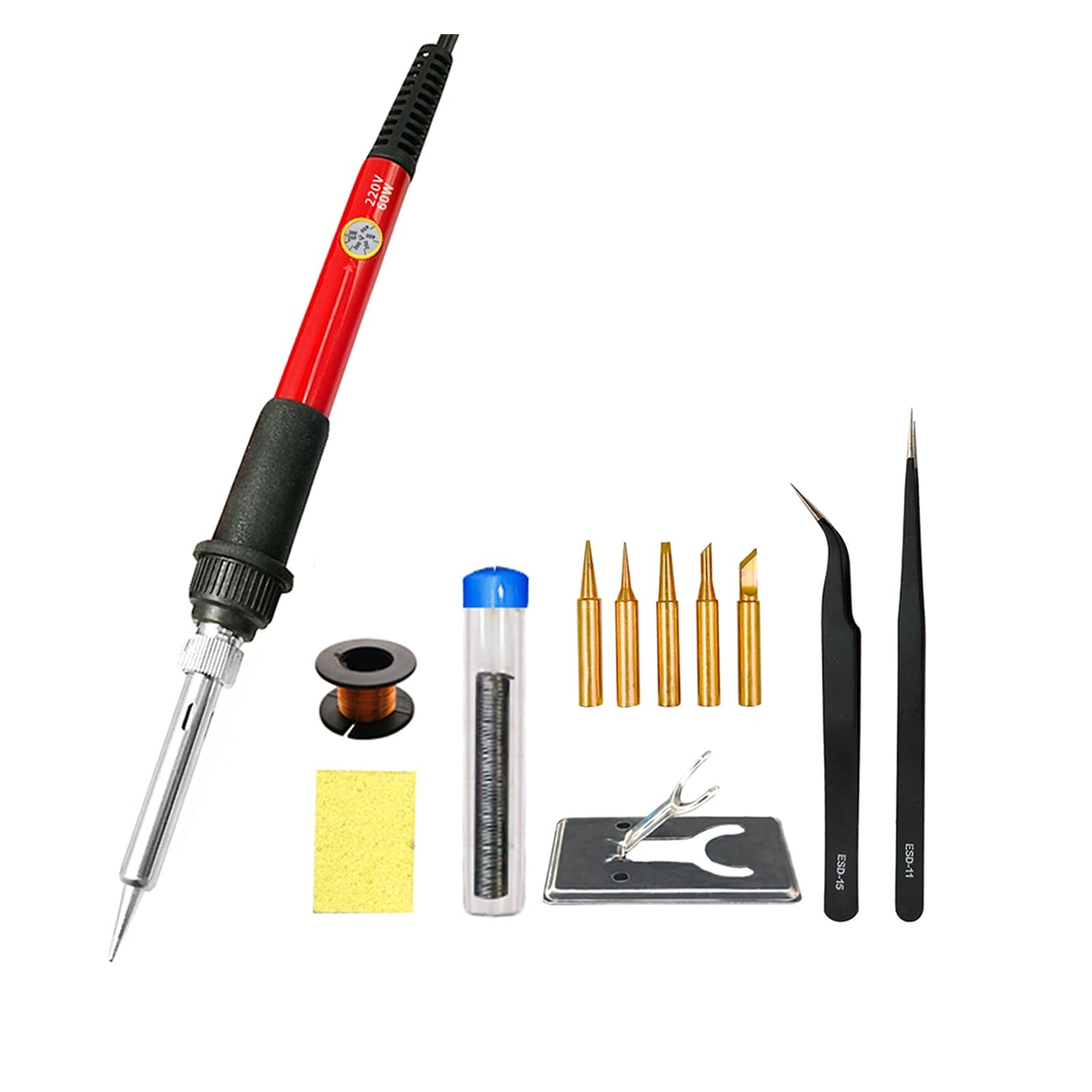 60W Temperature Adjustable Soldering Iron Electric Welding Solder Iron Station&Soldering Iron Tips Repair Phones Computer Ts100 for Welding (Color : Red Set 3)