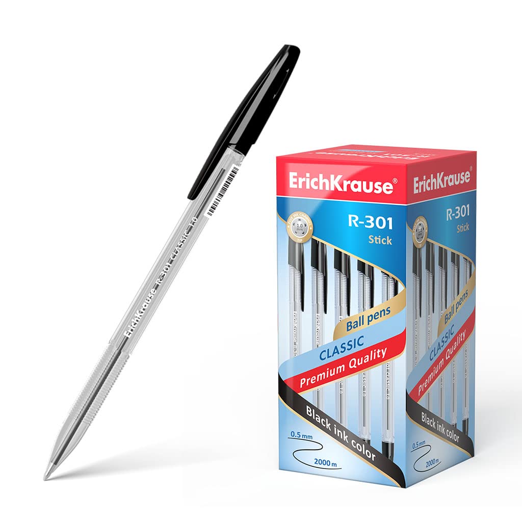 ErichKrause® Ballpoint Pen R-301 Classic Stick 1.0, Ink Color: Black (Box 50 Pcs.)