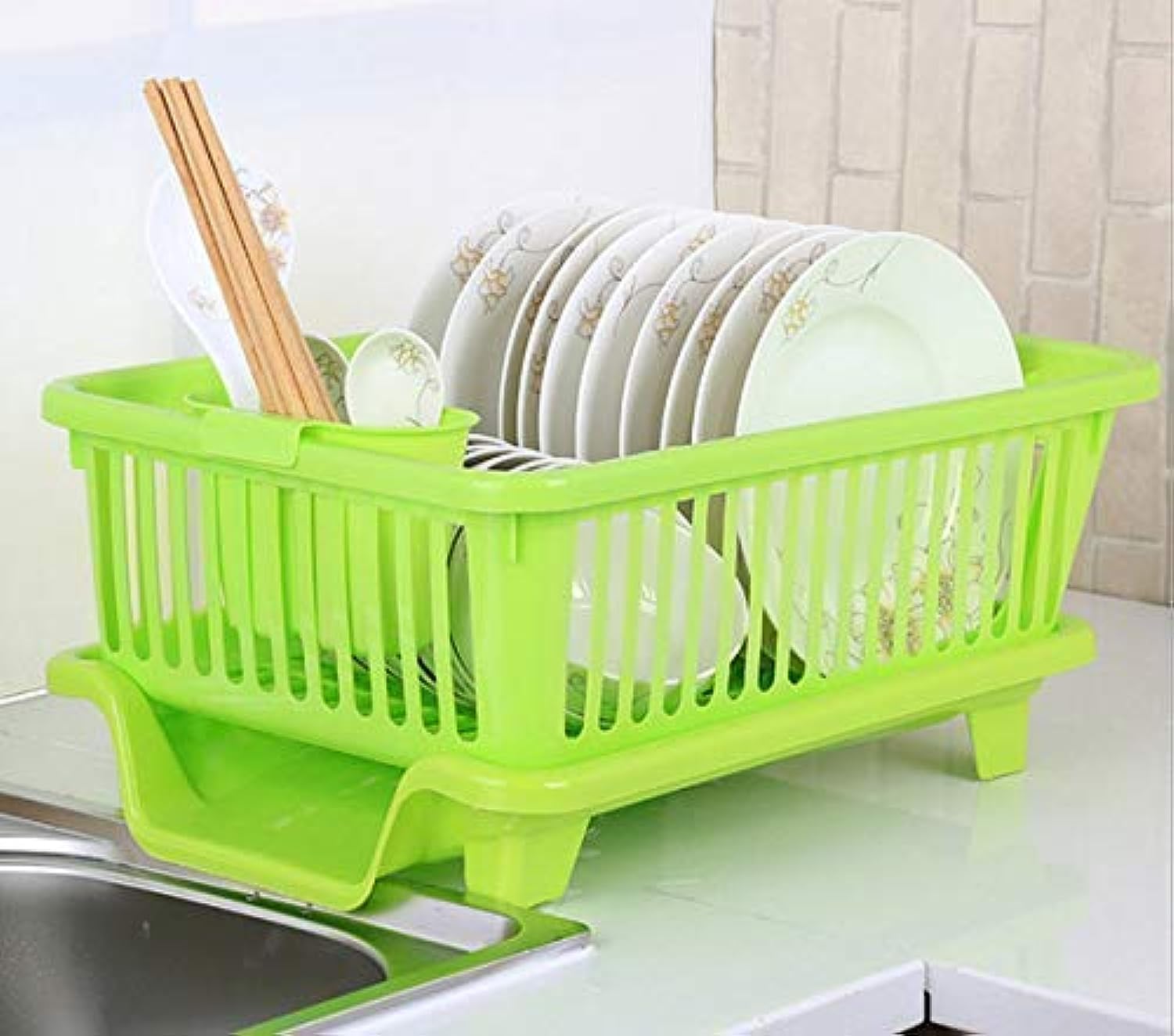 Rylan Plastic Durable Kitchen Drainer Dish Rack Organizer/Drying Tray, Dish Rack with Drying Tray (Green, 45 x 32 x 18 cm, Dish Rack Br&B)