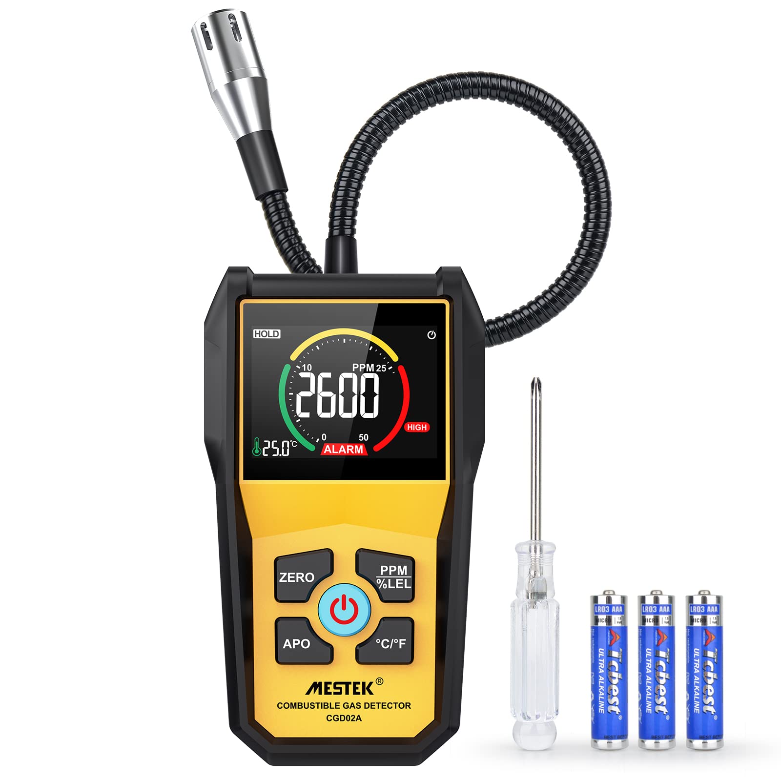 Gas Detector Natural Gas MESTEK Gas Leak Detector Portable Leak Detector for Methane Propane Butane Household LPG City Gas Detector with Acoustic Alarm LED Digital Display for Kitchen Garage Motorhome