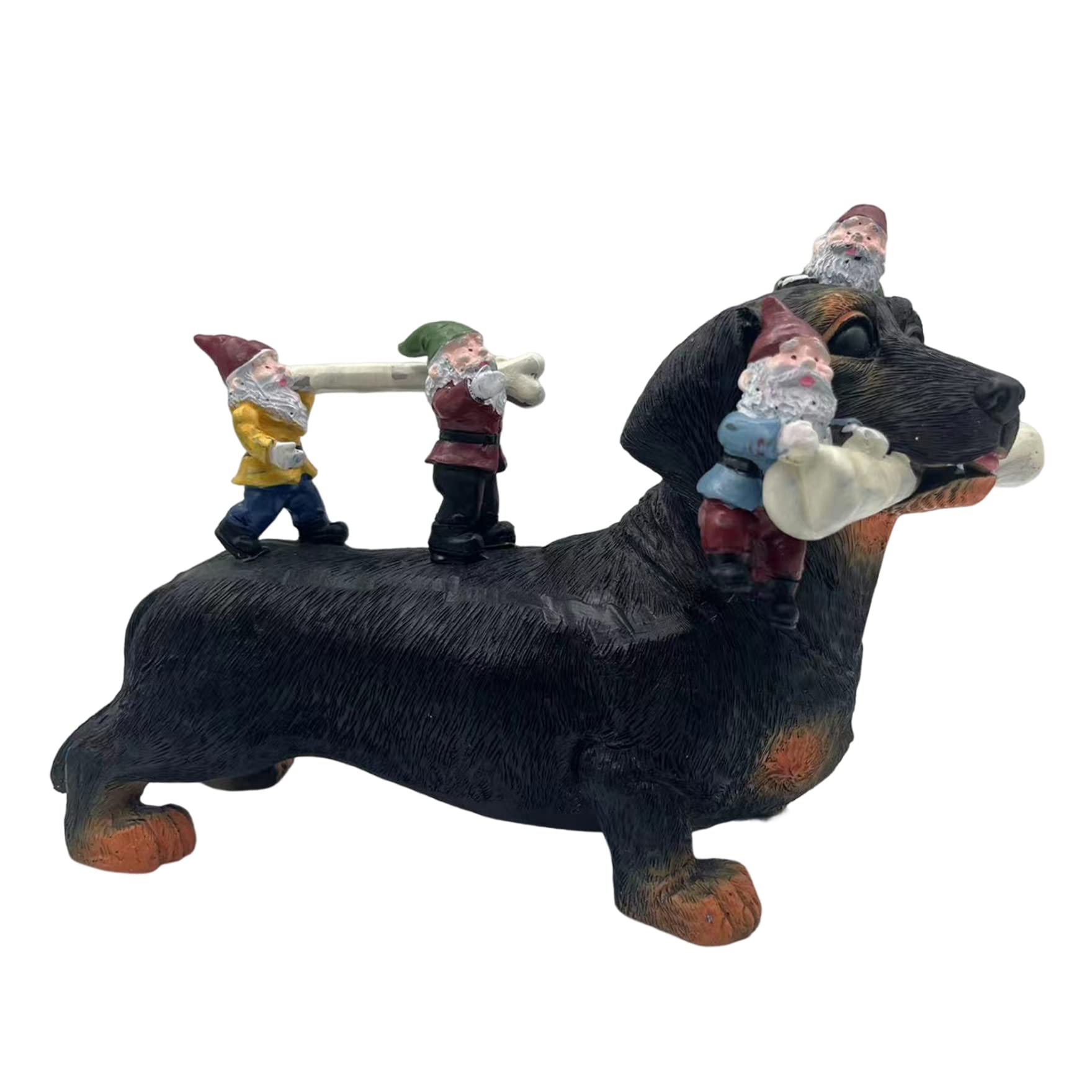 Garden Ornaments Outdoor Funny Dog with Gnome Statues Funny Garden Gnomes Resin Figurines for Indoor Outdoor Lawn Desk Decoration