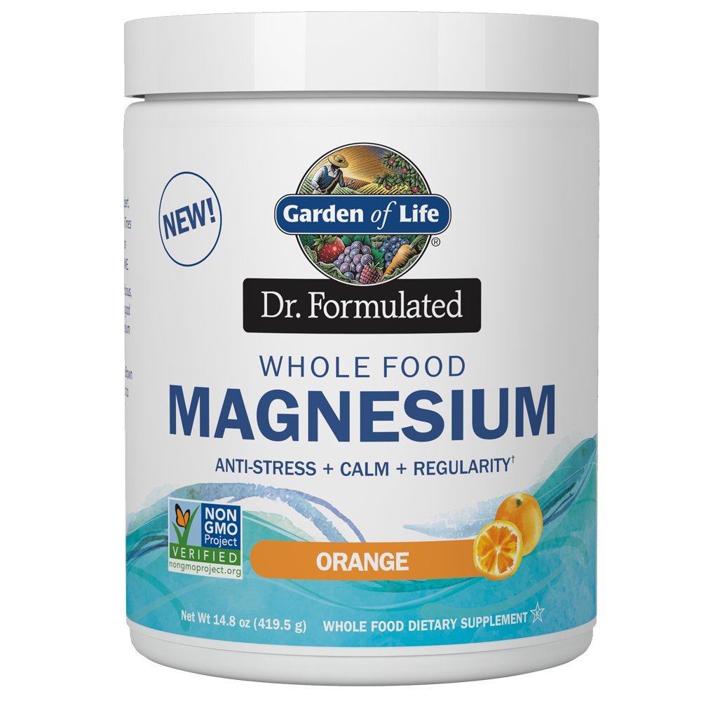 Garden of LifeDr. Formulated Whole Food Magnesium 419.5g Powder - Orange, Chelated, Non-GMO, Vegan, Kosher, Gluten & Sugar Free Supplement with Probiotics - Best for Anti-Stress, Calm & Regularity