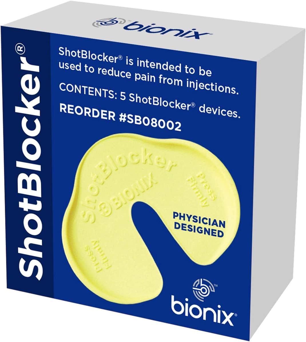 Bionix - ShotBlocker, Eases Discomfort from Immunizations & Injections, Great Alternative to Numbing Creams, Use at Home or On-The-Go, Safe for Kids, Easy-to-Use, Reusable (5 Count)