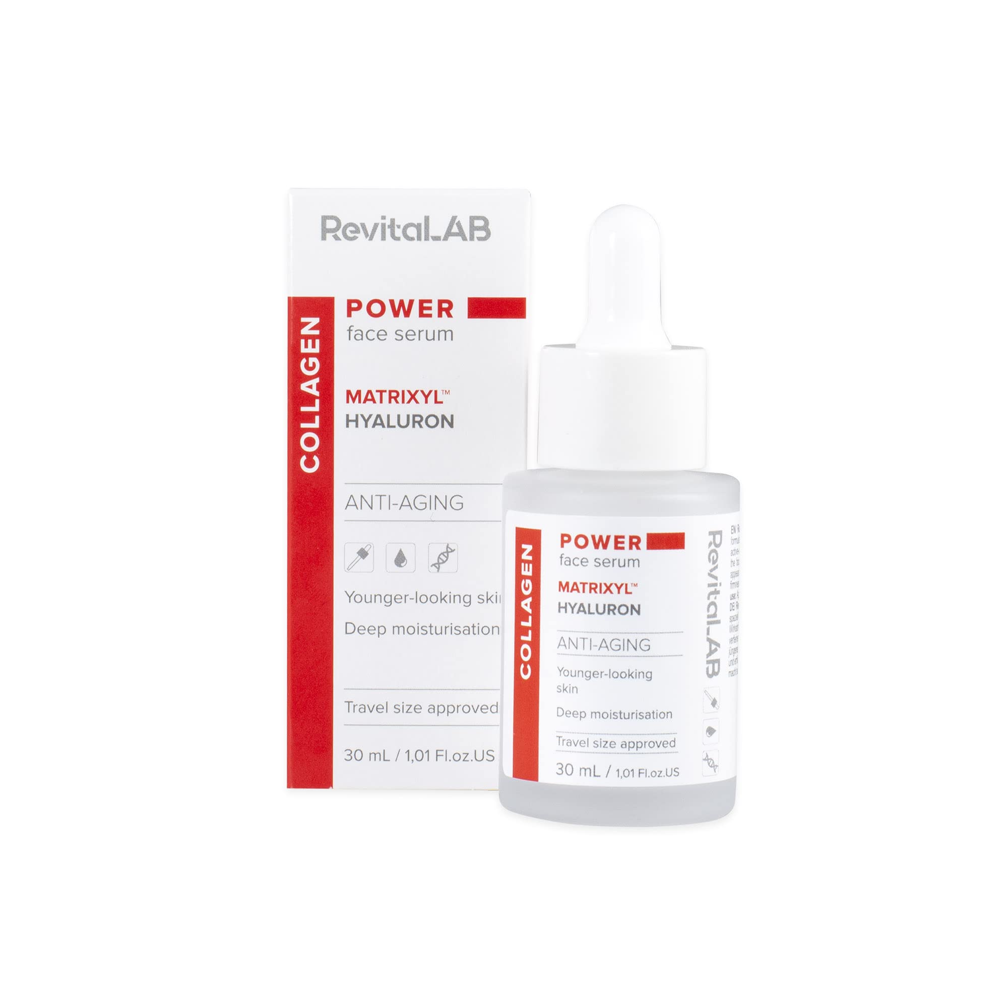 RevitaLAB Power Anti-Aging Face Serum and Moisturiser with Collagen, Matrixyl, Hyaluronic Acid, 30ml