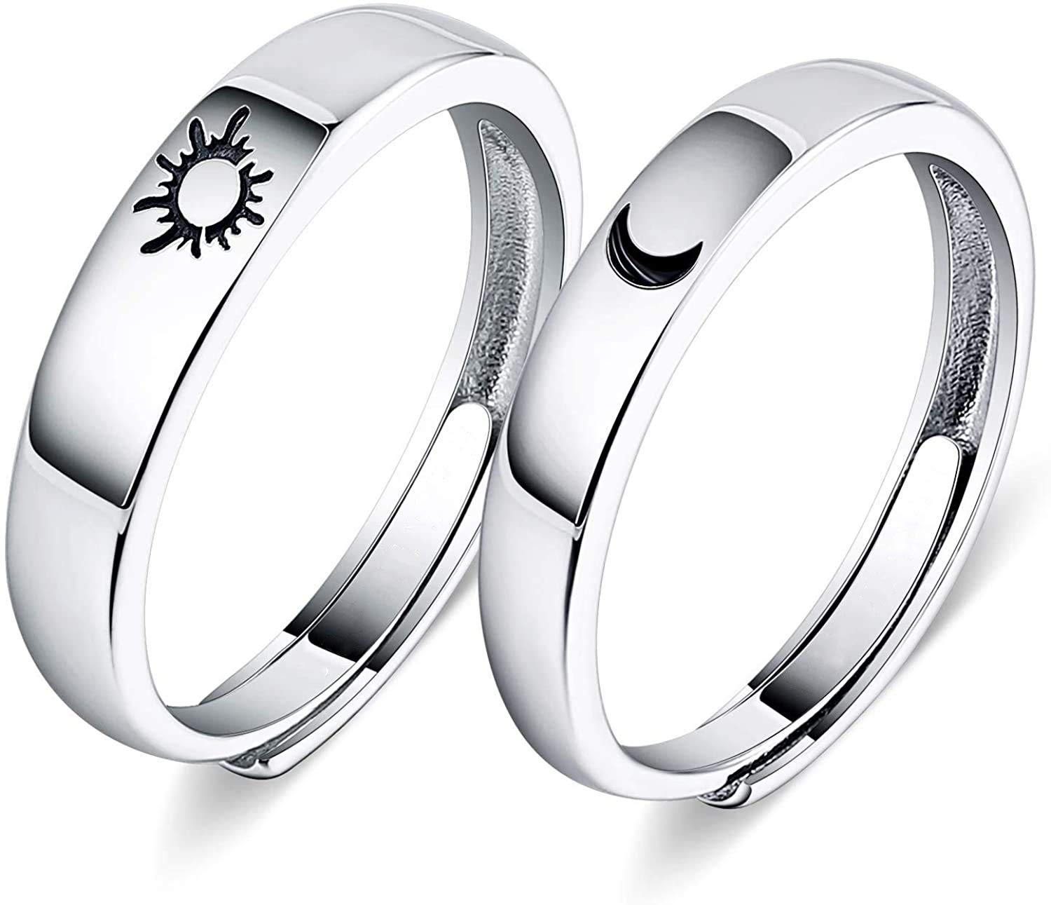 YplunRomantic Sun & Moon 2-in-1 925 Silver Couple Rings Engagement Rings - Adjustable Size