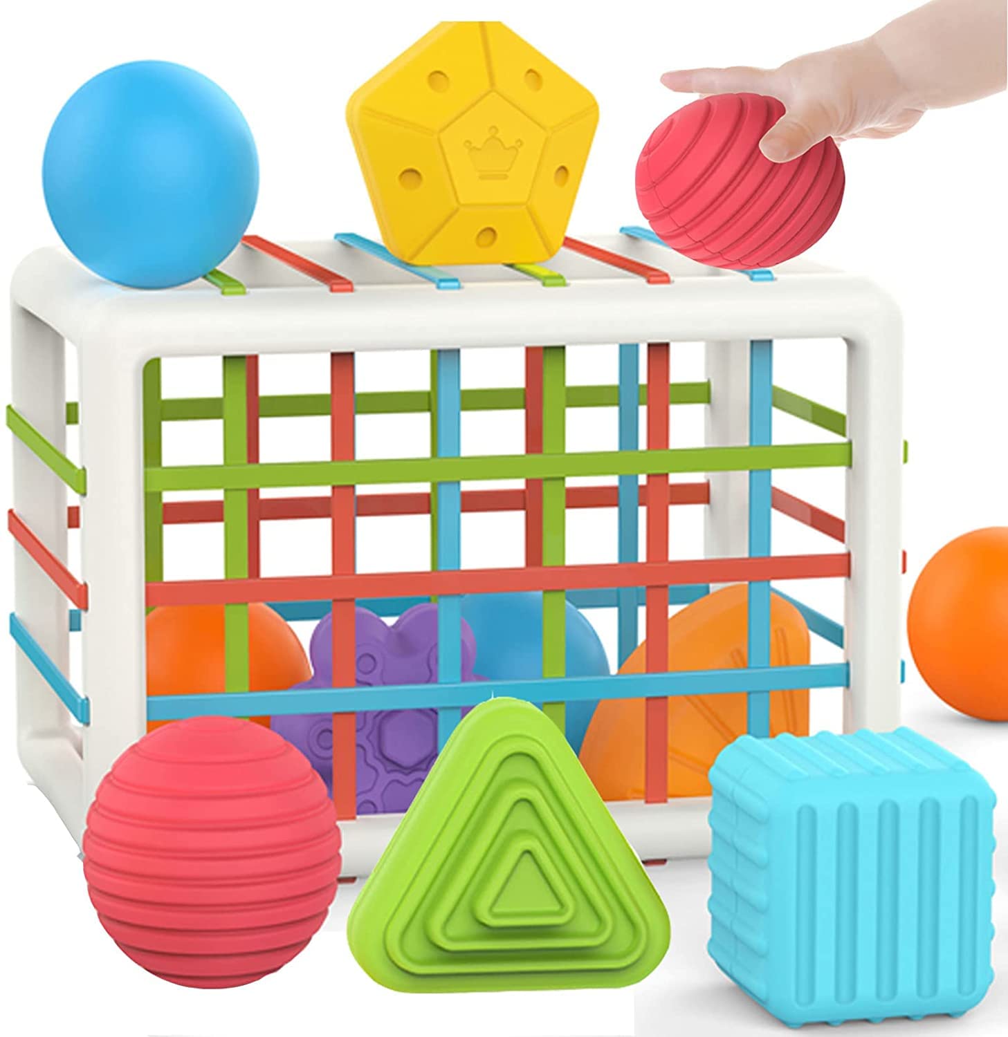 Baby Toys 6+ Months,Baby Sorter Toy Colorful Cube and 12 Pcs Multi Shapes, Sensory Toys for Autistic Children,Christmas Birthday Gifts for Baby Boy Girl