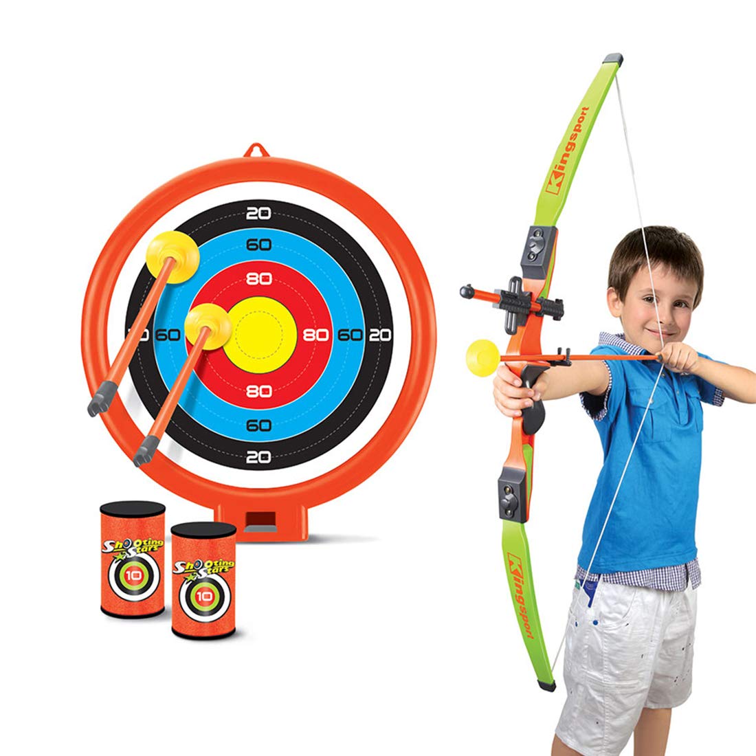 Mecotecn Bow and Arrow Set, Archery Set Kids with 3 Arrows, 1 Bow, 2 Foam Target Cans and 1 Target, For Boys & Girls Ages 6+ Years Old