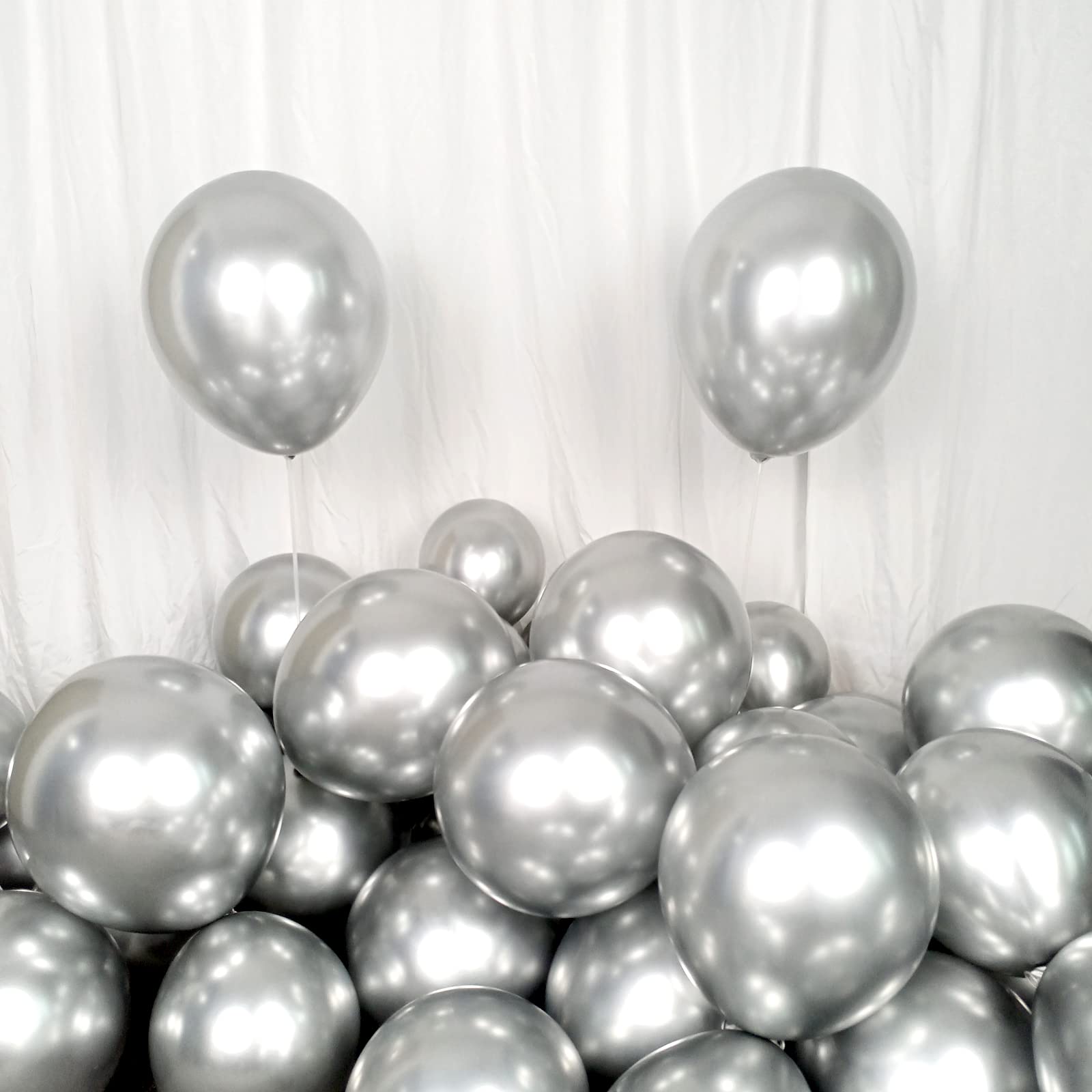 KIRIKOU Silver Balloons 12 Inch 50 Pack Chrome Metallic Thick Latex Balloons for Birthday Wedding Anniversary Baby Shower Graduation Christmas Party Decoration Helium Balloons - Silver