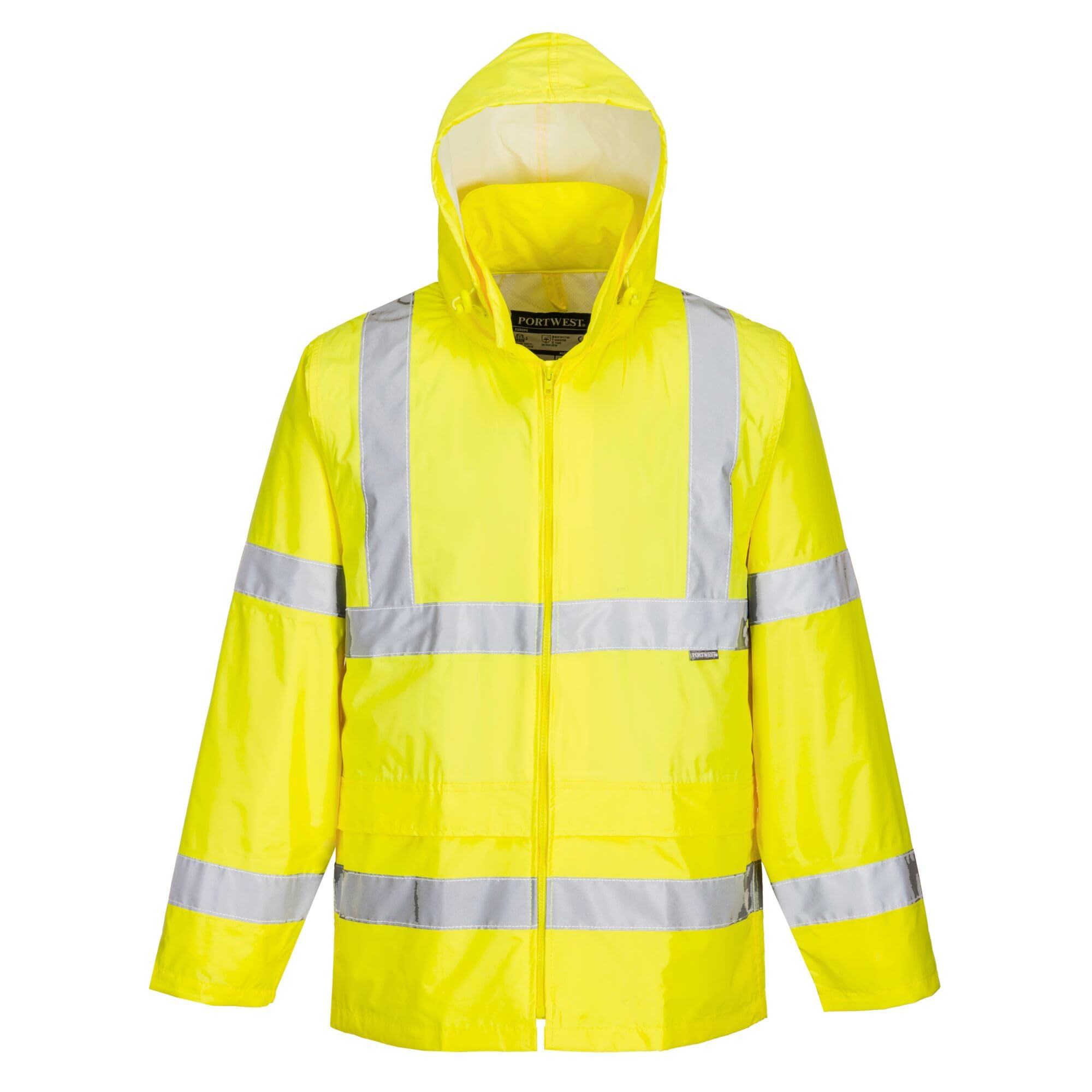 PortwestH440 Men's Waterproof Hi Vis Rain Jacket - Reflective Lightweight Safety Workwear with Pockets and Hood Orange, 4X-Large