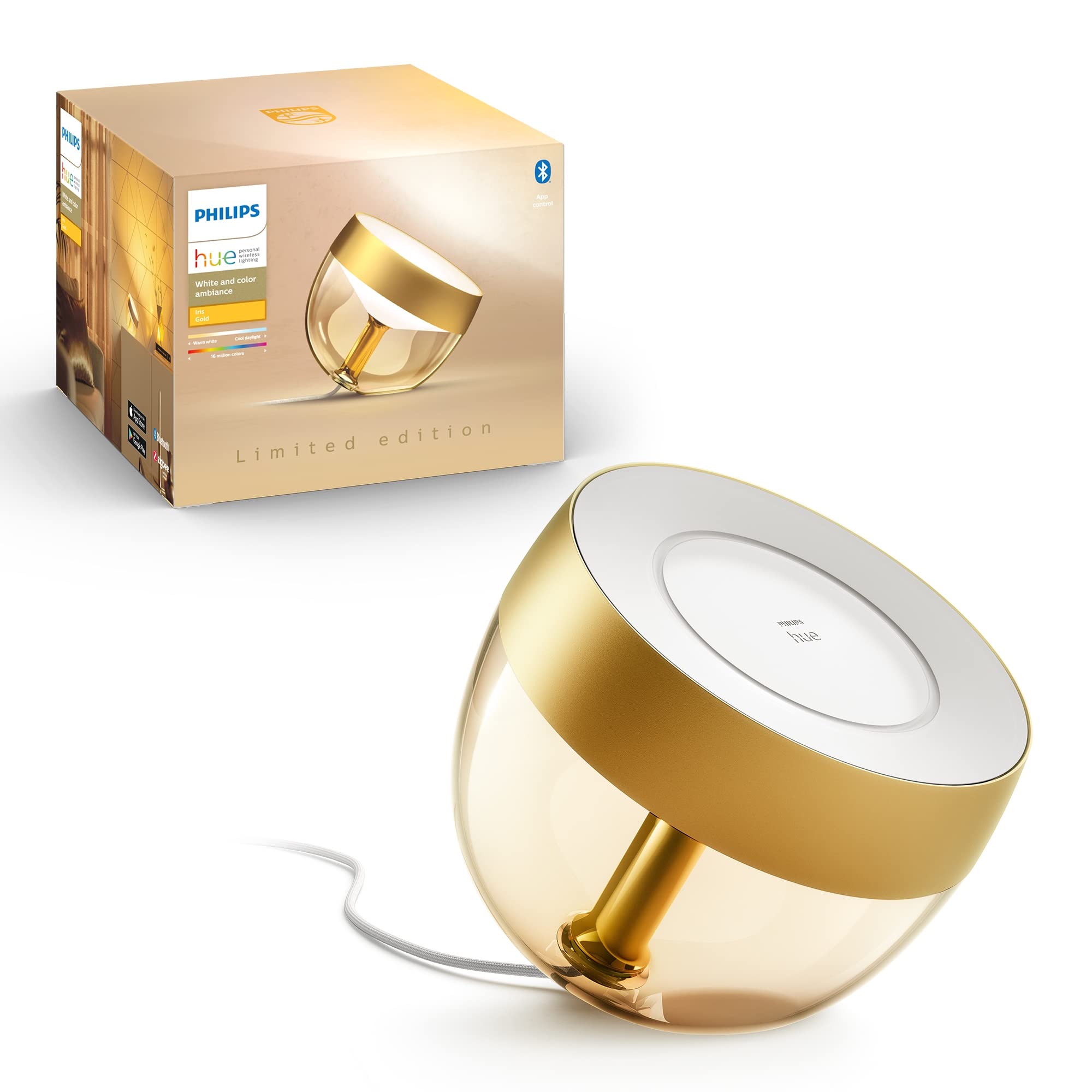 Philips Hue Iris Smart Table Lamp, Gold- White and Color Ambiance LED Color-Changing Light- 1 Pack- Control with Hue App- Compatible with Alexa, Google Assistant, and Apple Homekit