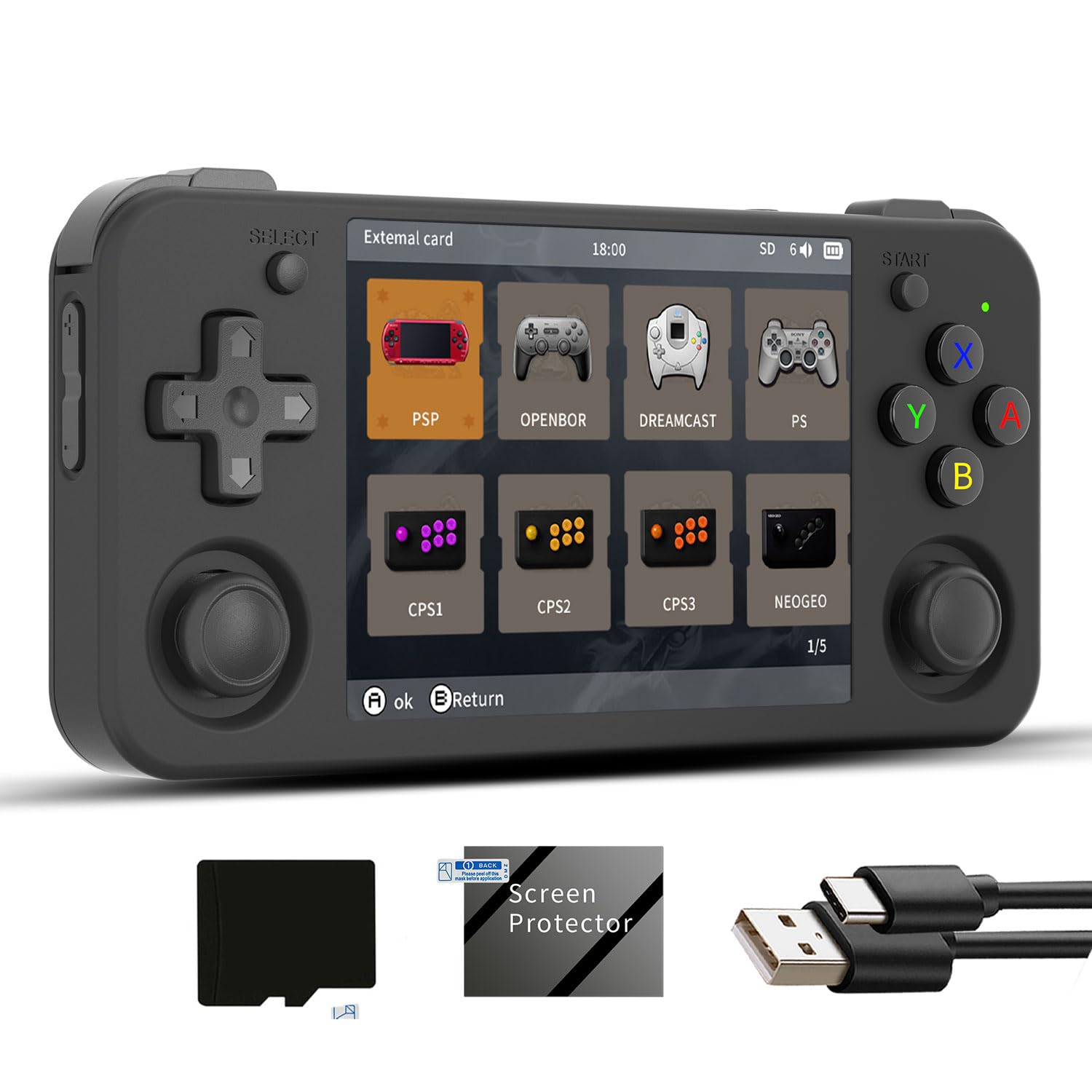 Aivuidbsrg35xx H Retro Game Emulator 35xxH with a 64G Card Pre-Loaded Games rg35xxh 3.5'' IPS Screen Supports 5G WiFi Bluetooth HDMI and TV Output (RG35XXH-BLACK-08 New)