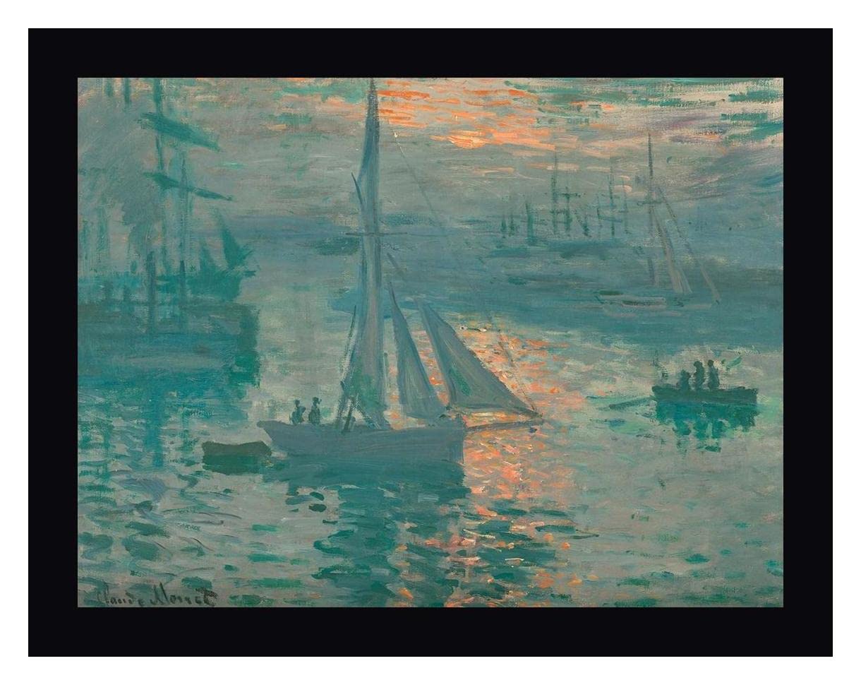 Sunrise (Marine) by Monet Claude - 19" x 24" Framed Canvas Art Print - Black Frame - Ready to Hang