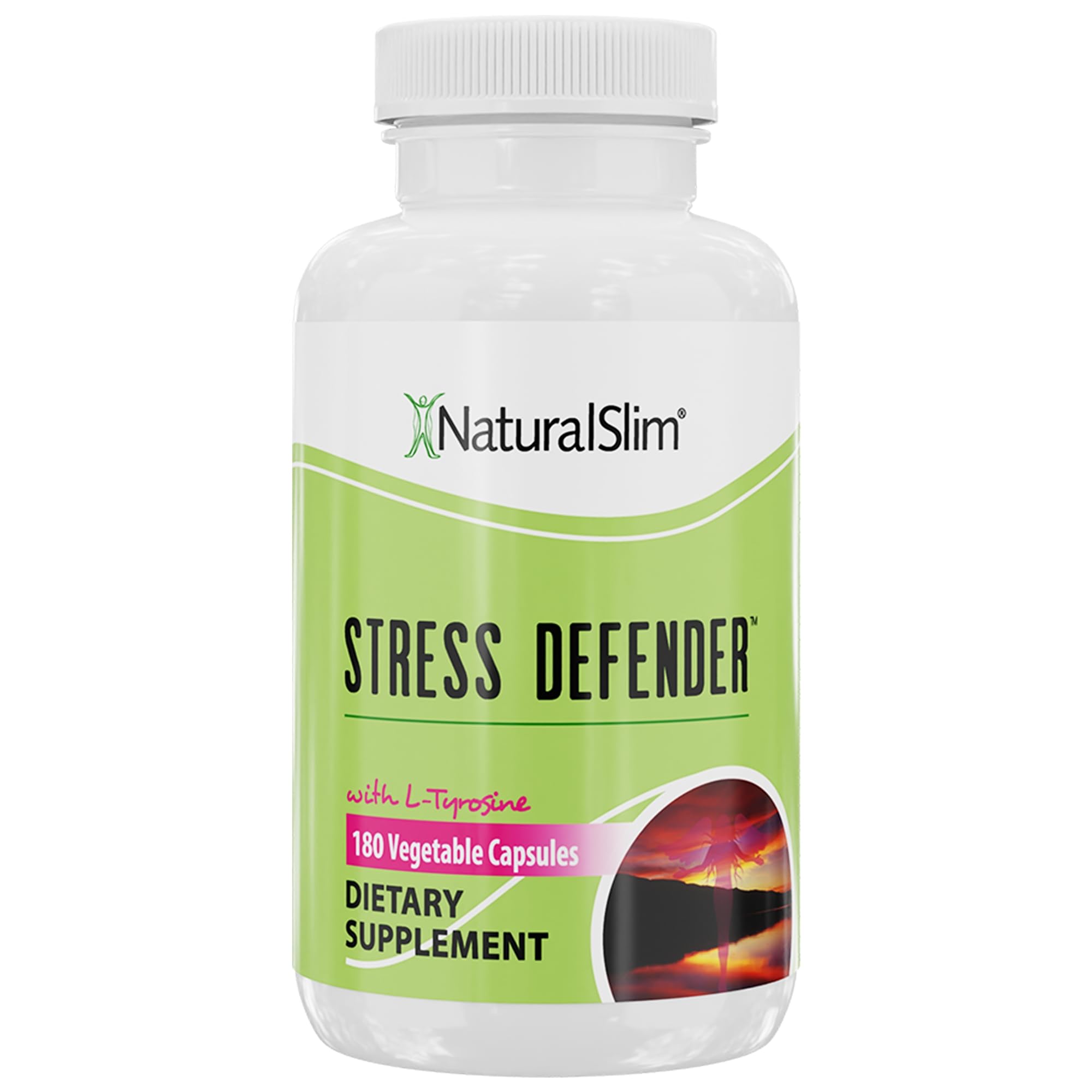 NaturalSlim Stress Defender L Tyrosine & Pantothenic Acid (Vitamin B5) - Natural Supplements for Energy, Focus, Cortisol Level and Stress Support - Keto Friendly - 180 Vegetable Capsules