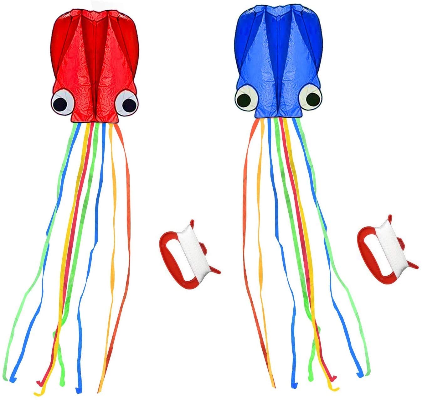 Large Octopus Kites, Long Tail Beautiful Easy Flyer Kites Beach Kites, Good Kites for Kids and Adults Easy to Fly(Red+Blue)